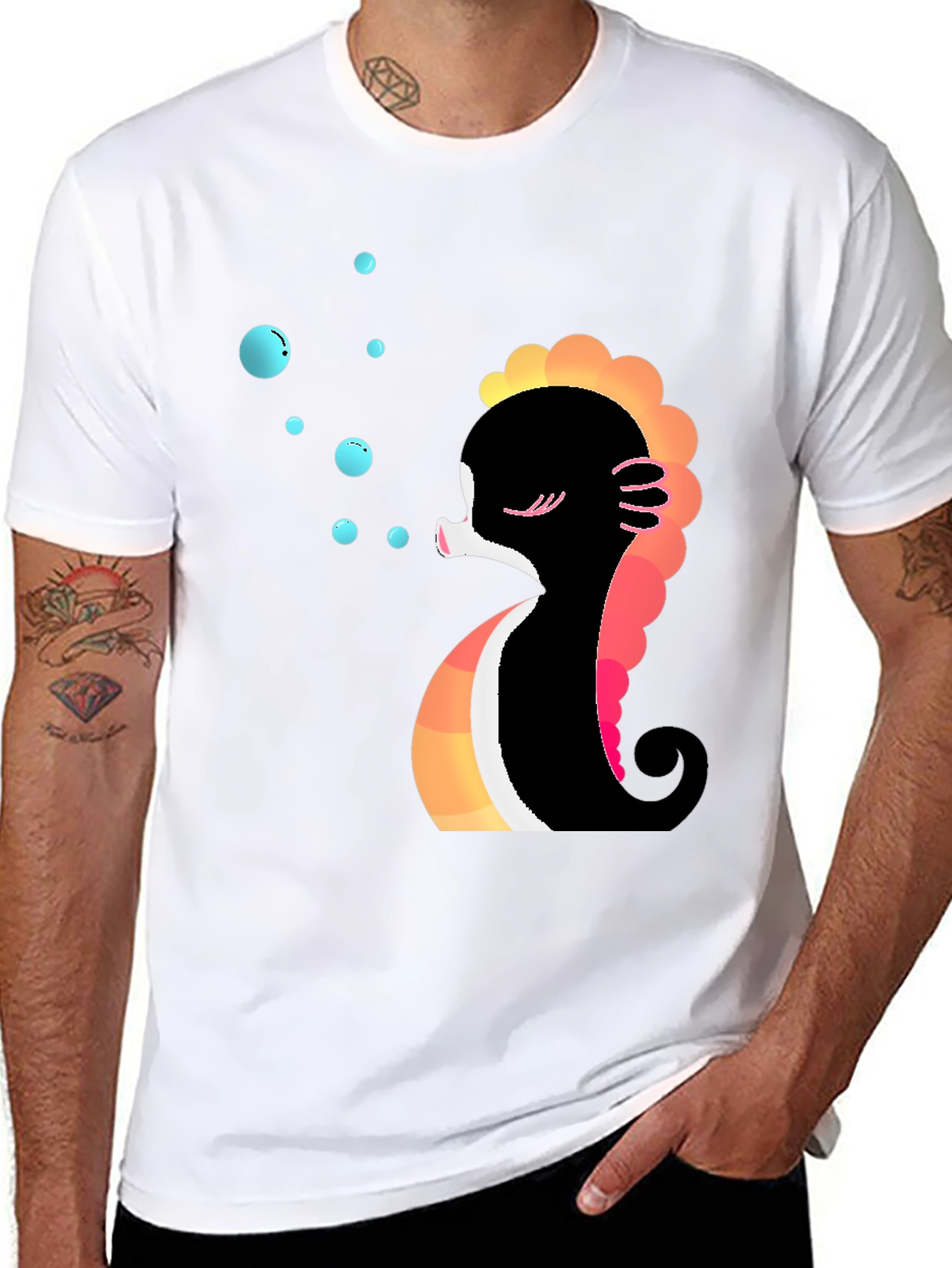 Black Cute Seahorse Bubbles Graphic Tee view 8