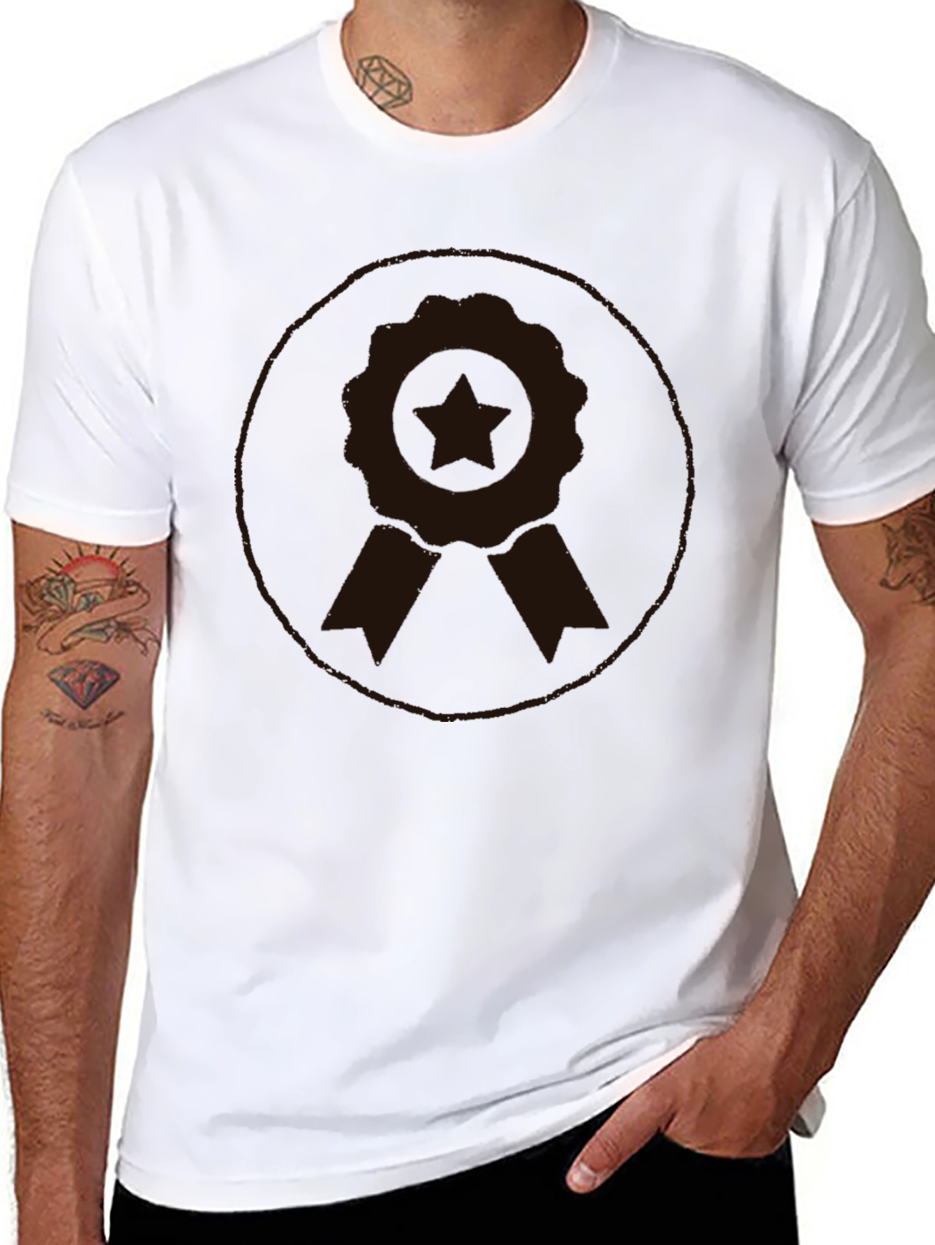 Black Men's Black Graphic Tee - Award Ribbon Design view 8
