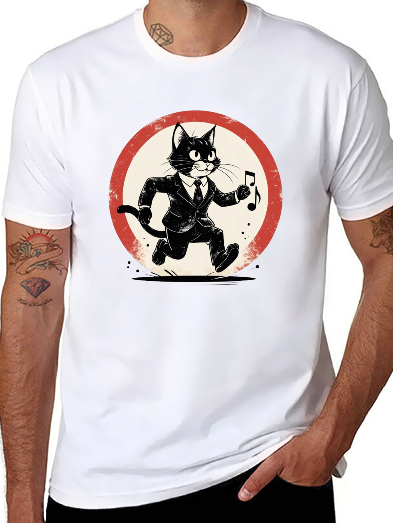 Black Cool Cat Jazz Musician Black T-Shirt view 8