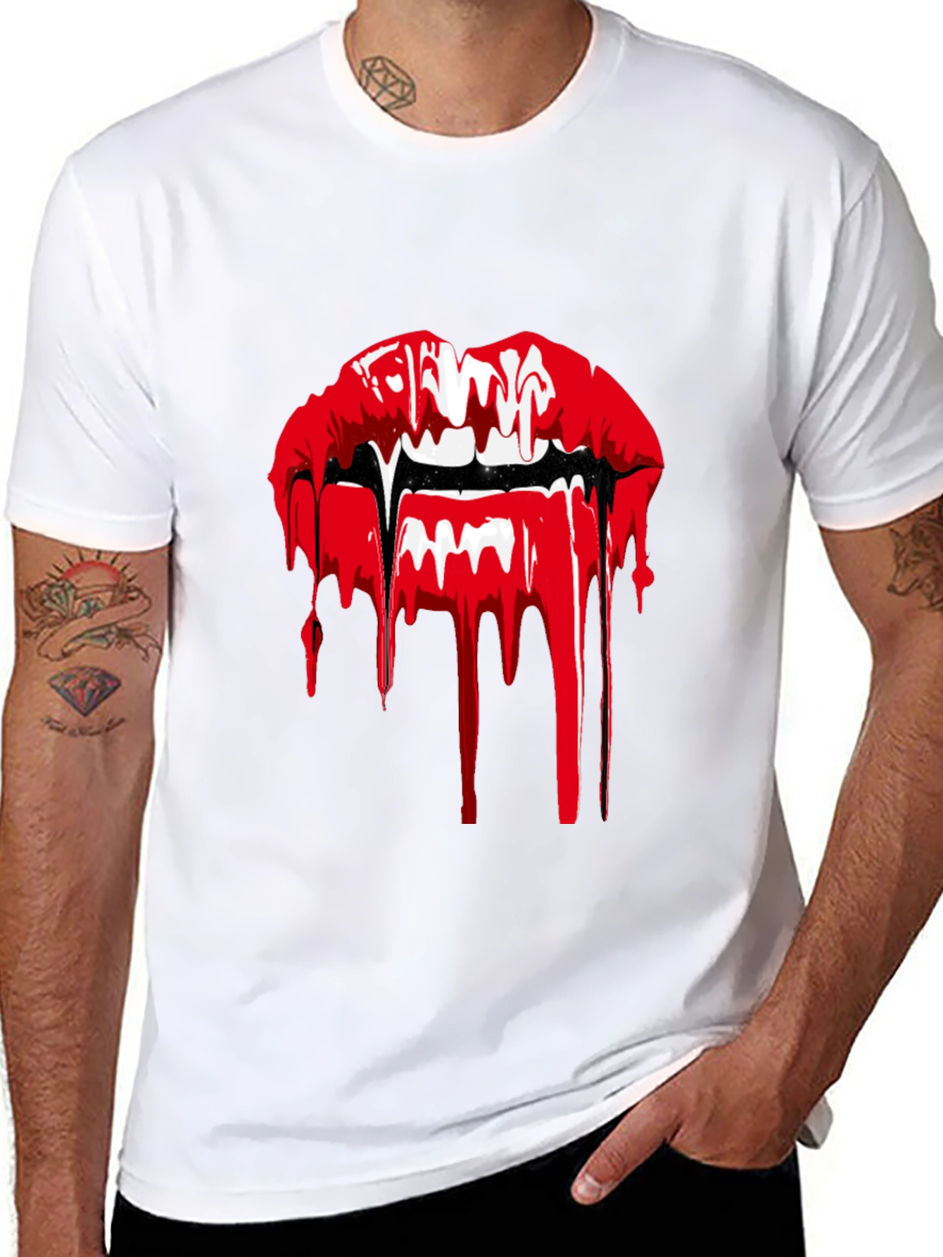 Black Vampire Lips Graphic T-Shirt - Black view 8