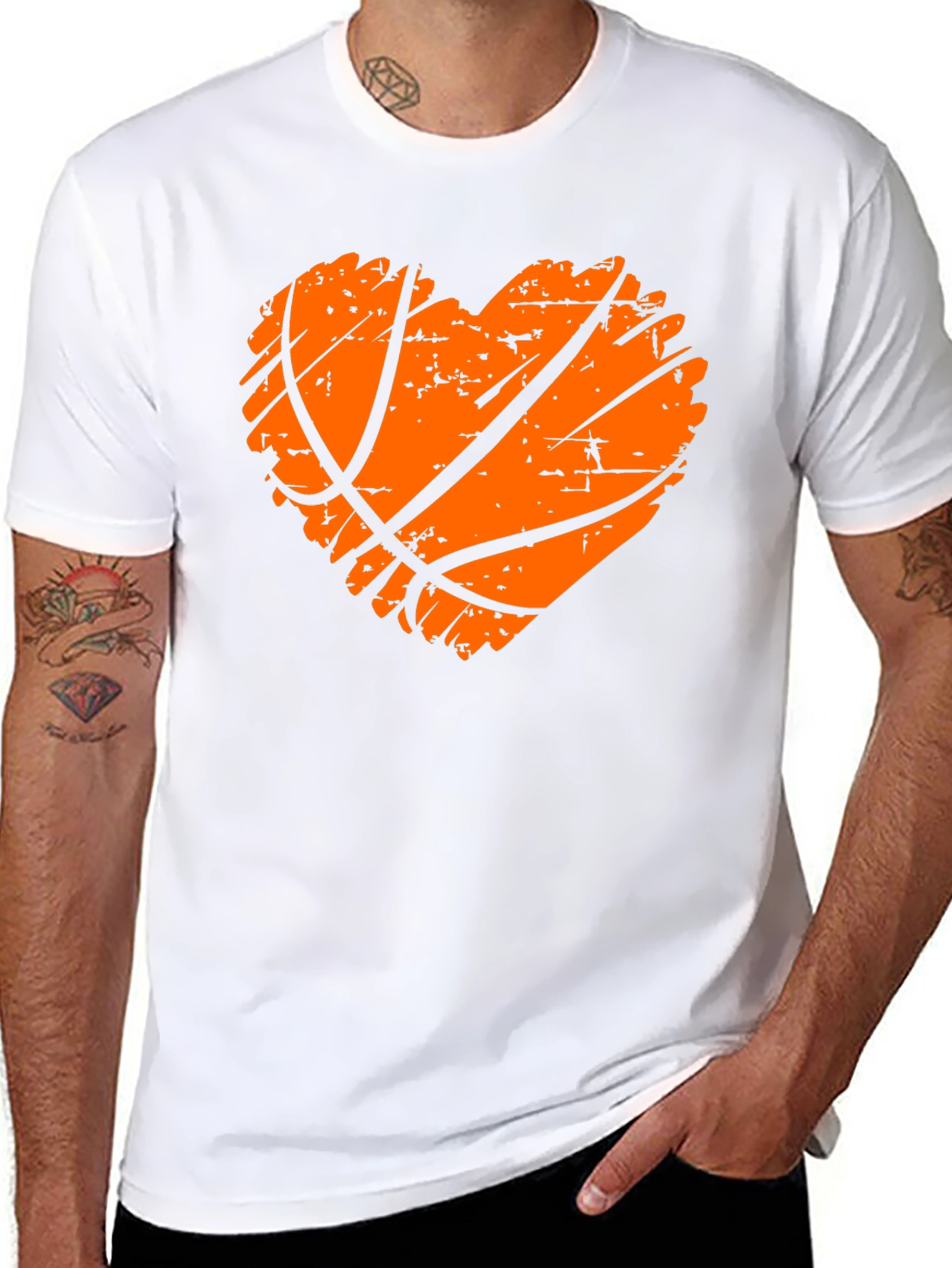 Black Basketball Heart Graphic Tee - Black Cotton T-Shirt view 8