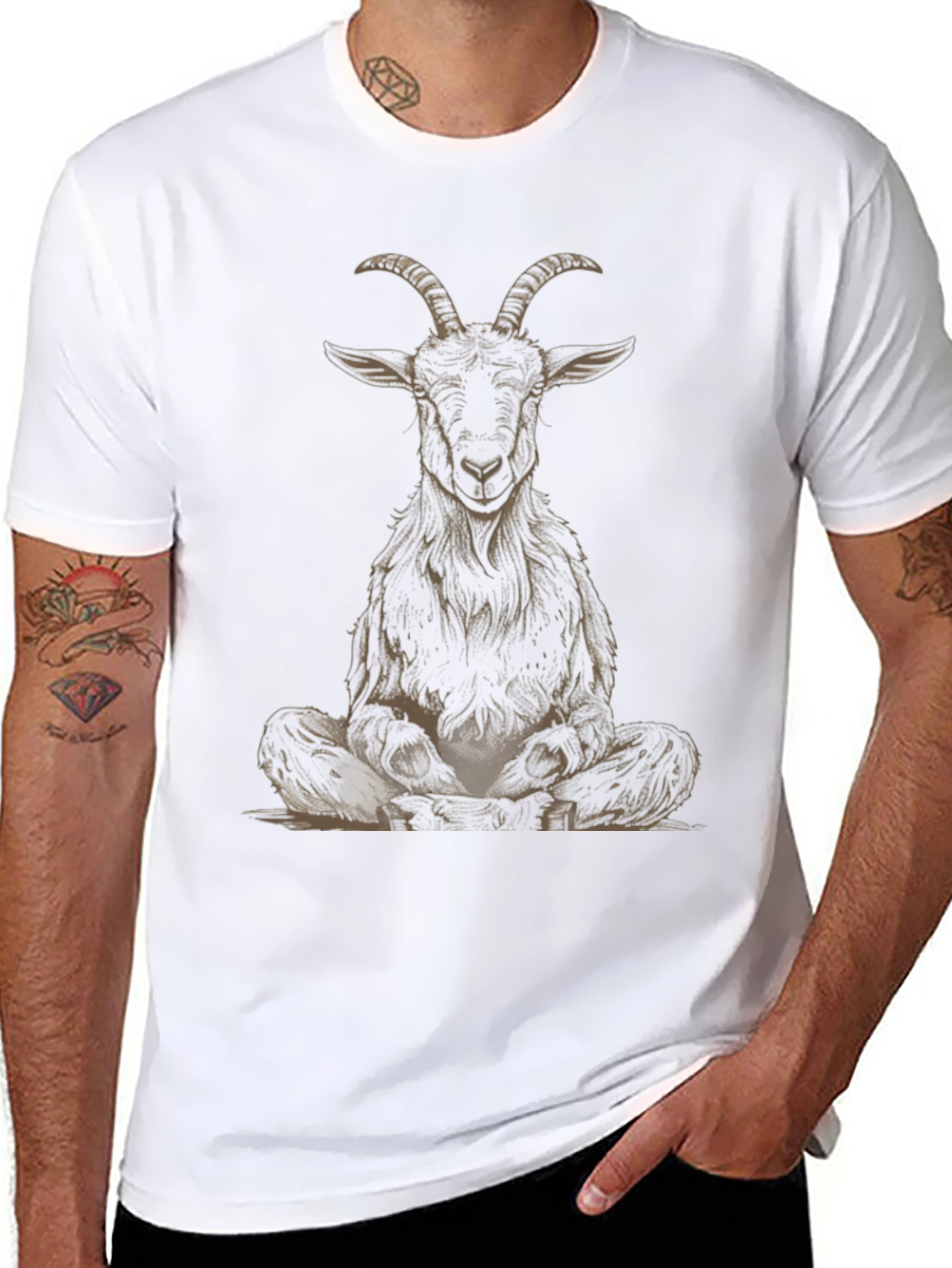 Black Meditating Goat Graphic Tee - Unisex Black T-Shirt view 8