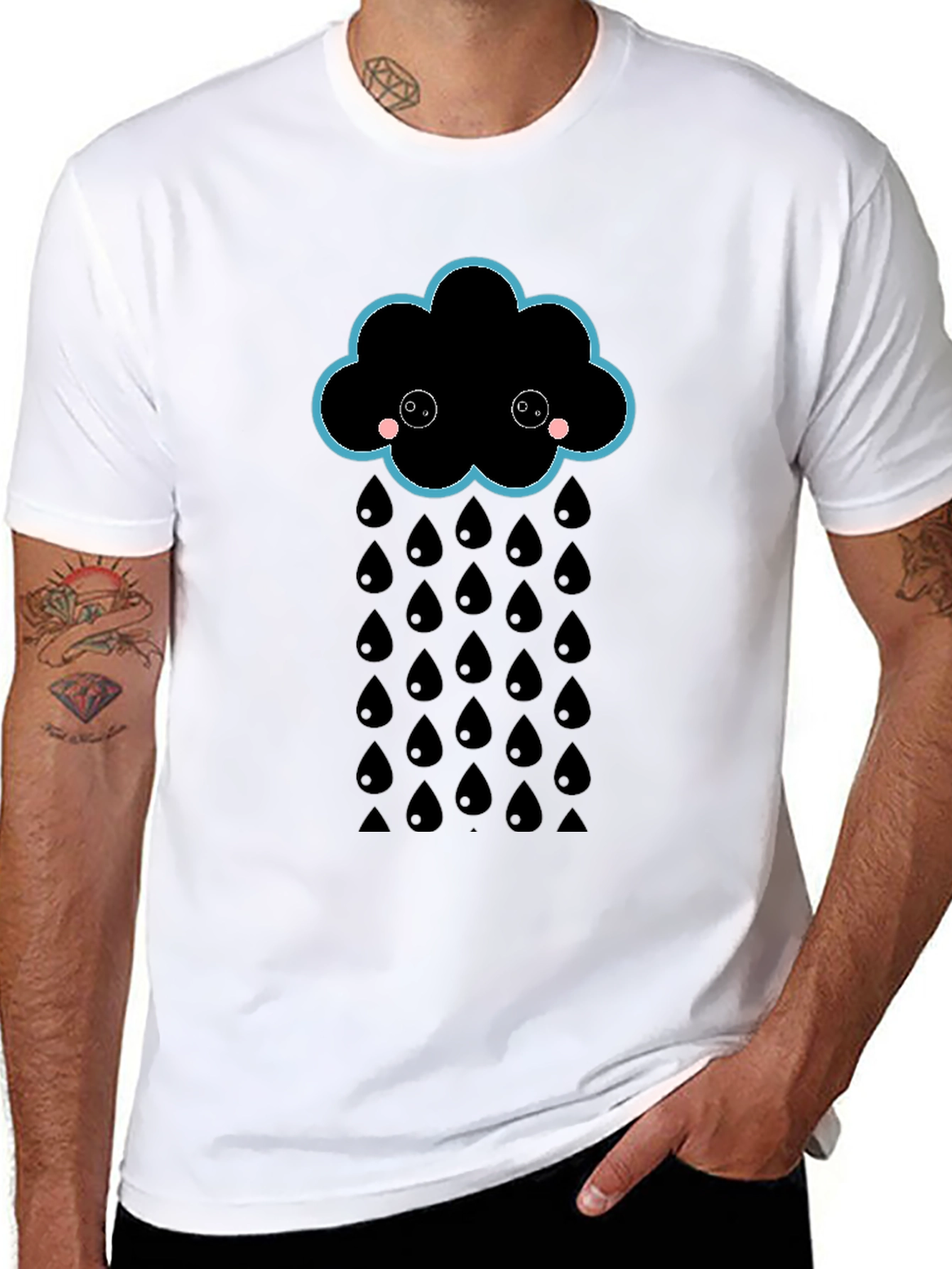 Black Cute Rainy Cloud Black T-Shirt view 8