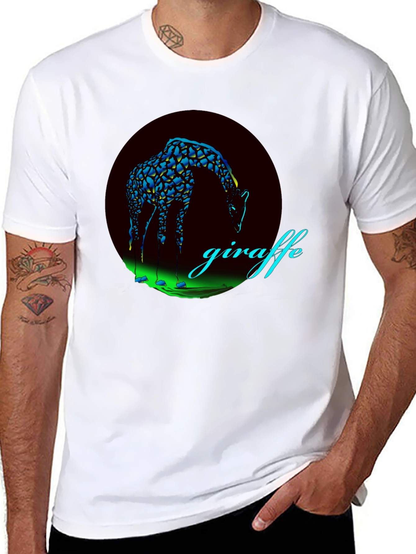 Black Giraffe Graphic Print Black T-Shirt view 8