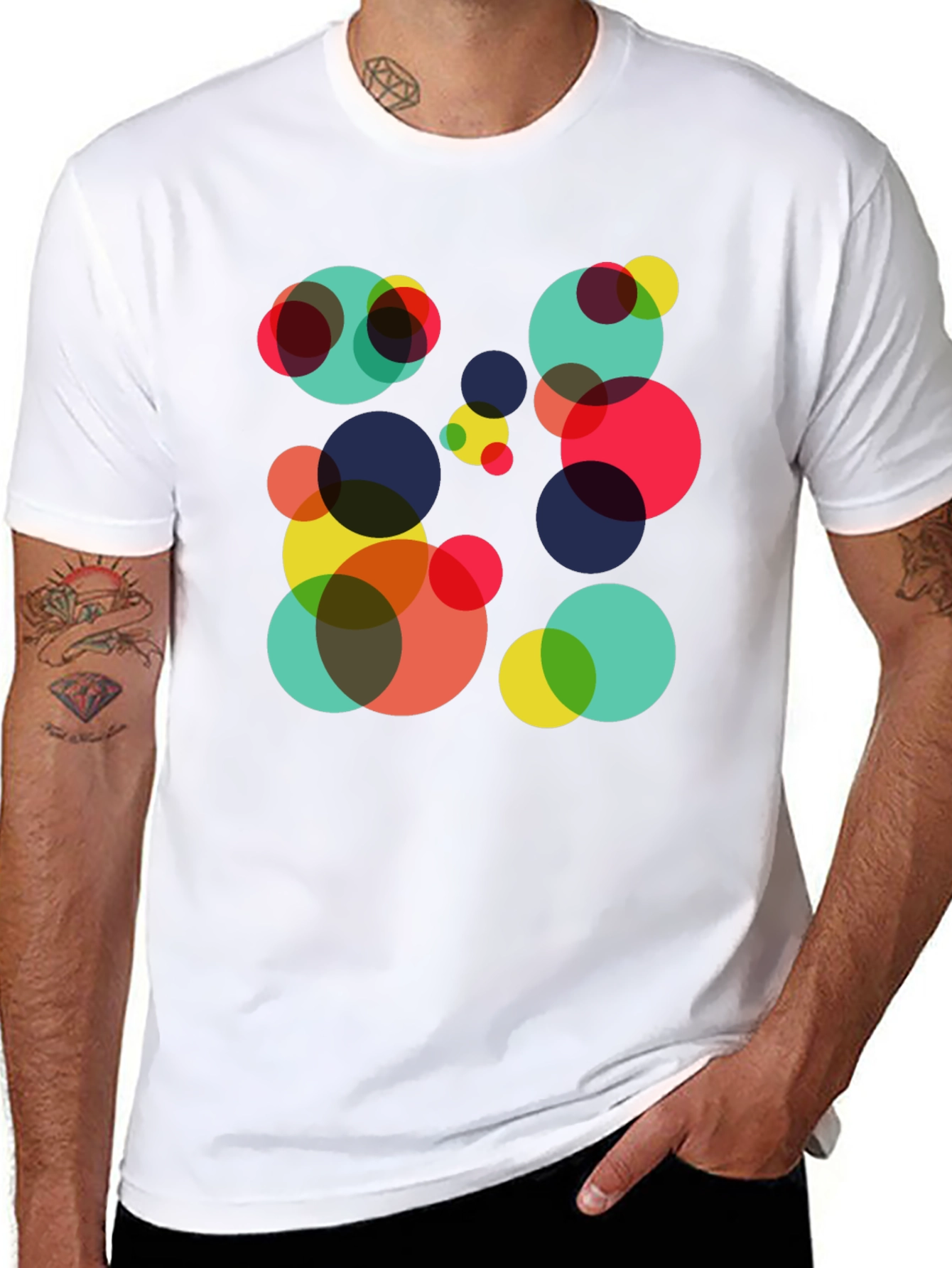 Black Abstract Circle Pattern Black T-Shirt view 8