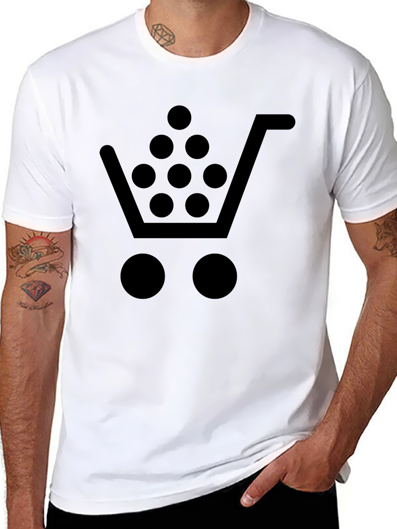 Black Shopping Cart T-Shirt - Cool Black Tee view 8
