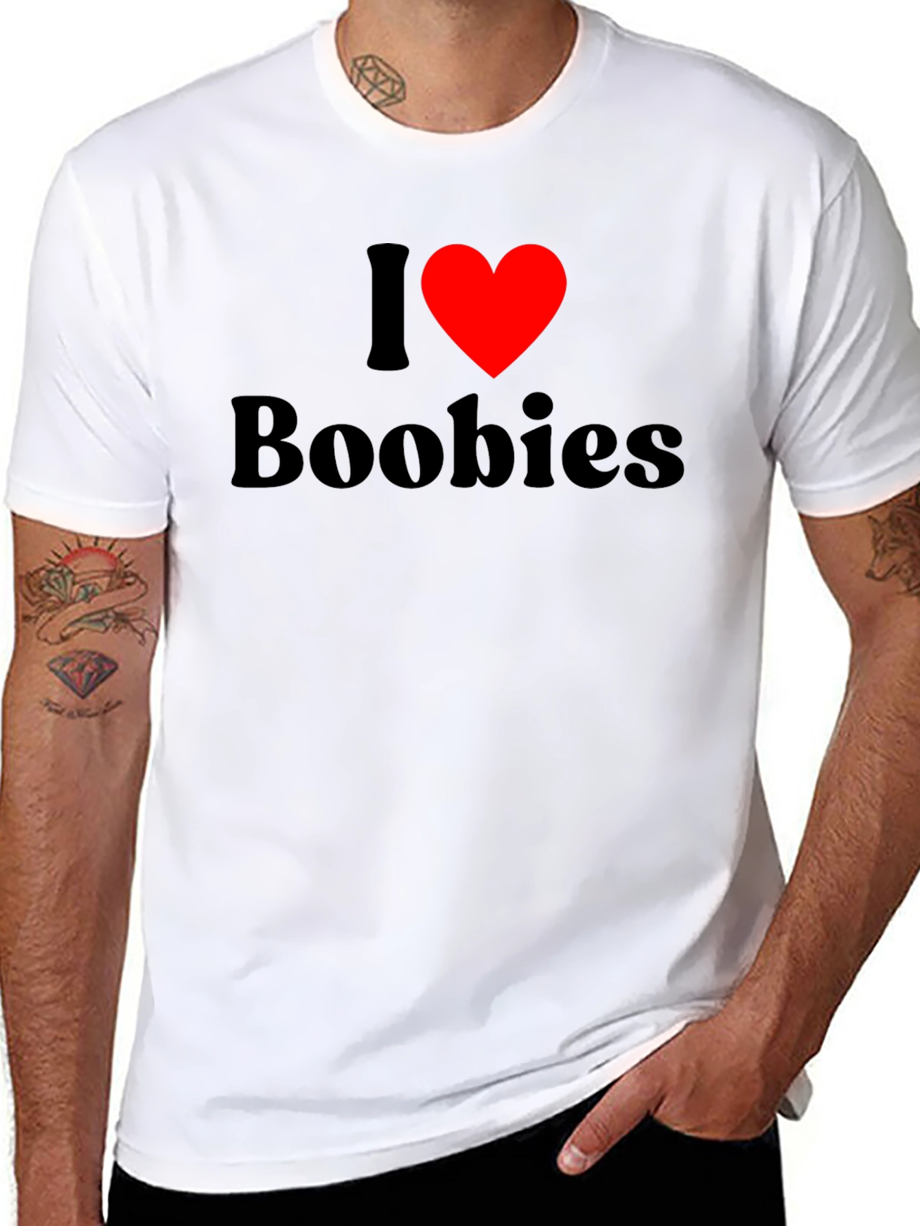 Black I Heart Boobies T-Shirt - Black Cotton Tee view 8