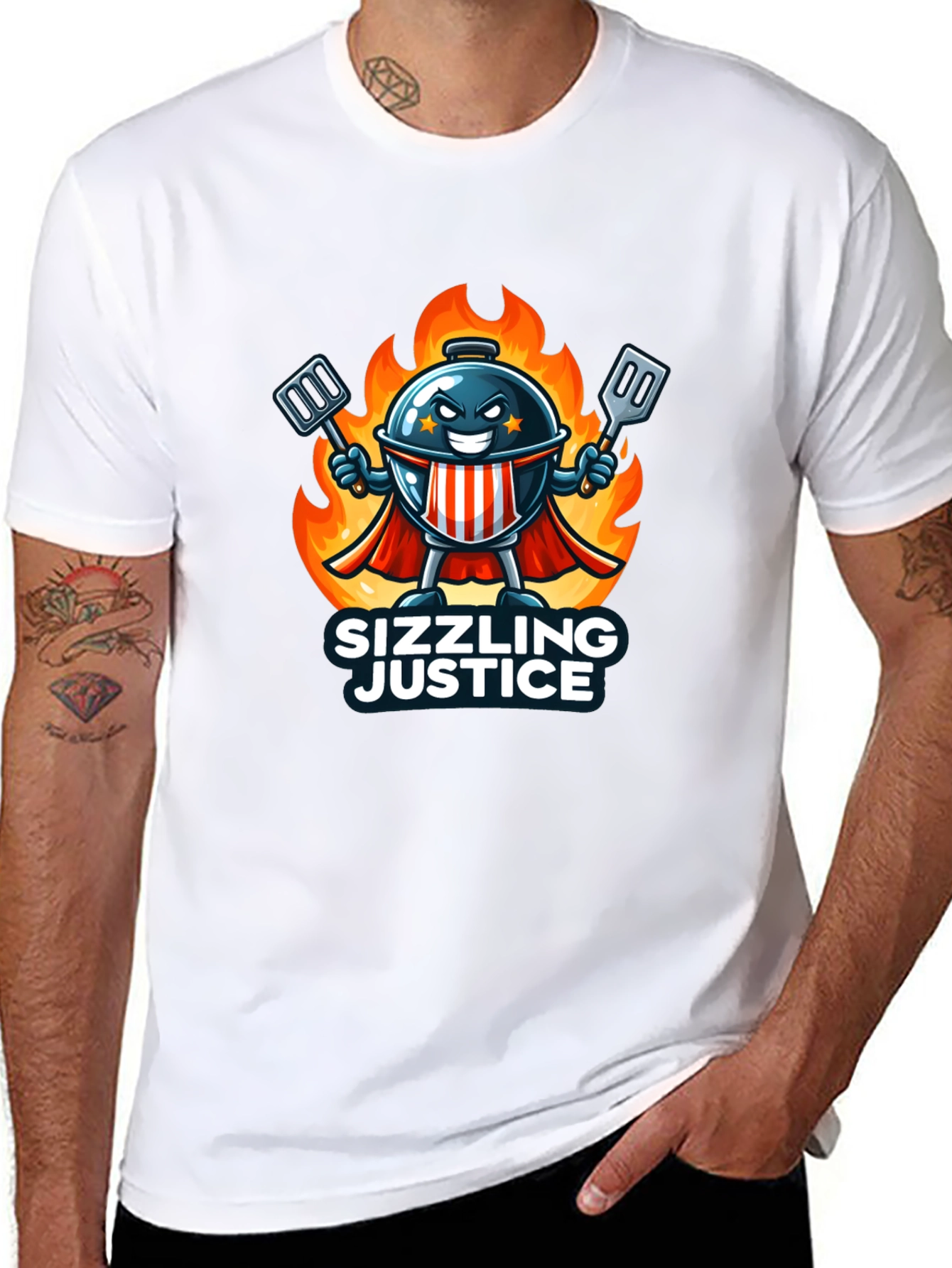 Black Sizzling Justice T-Shirt - Grill Master Hero Design view 8