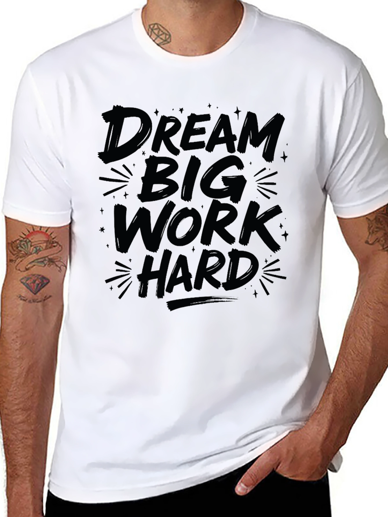 Black Dream Big Work Hard Graphic Tee - Black Cotton T-Shirt view 8