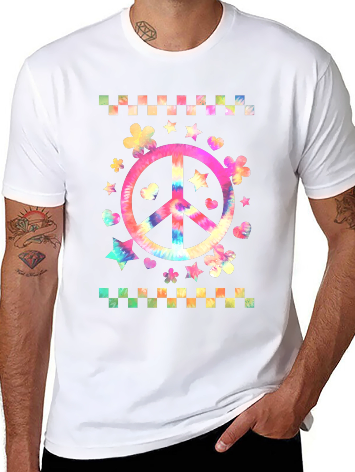 Black Tie-Dye Peace Sign Graphic Tee view 8