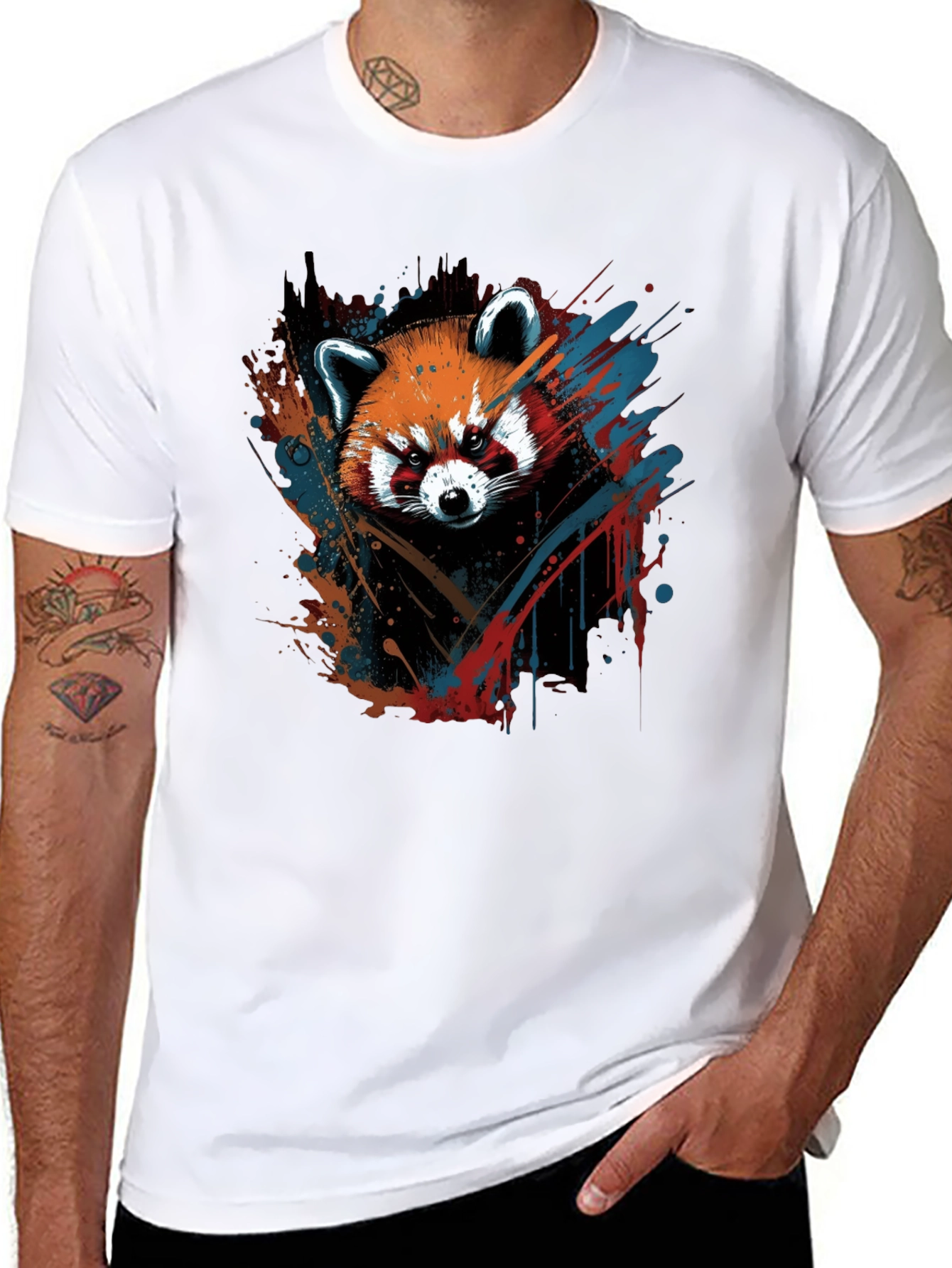 Black Red Panda Graphic Tee - Men's Black T-Shirt view 8
