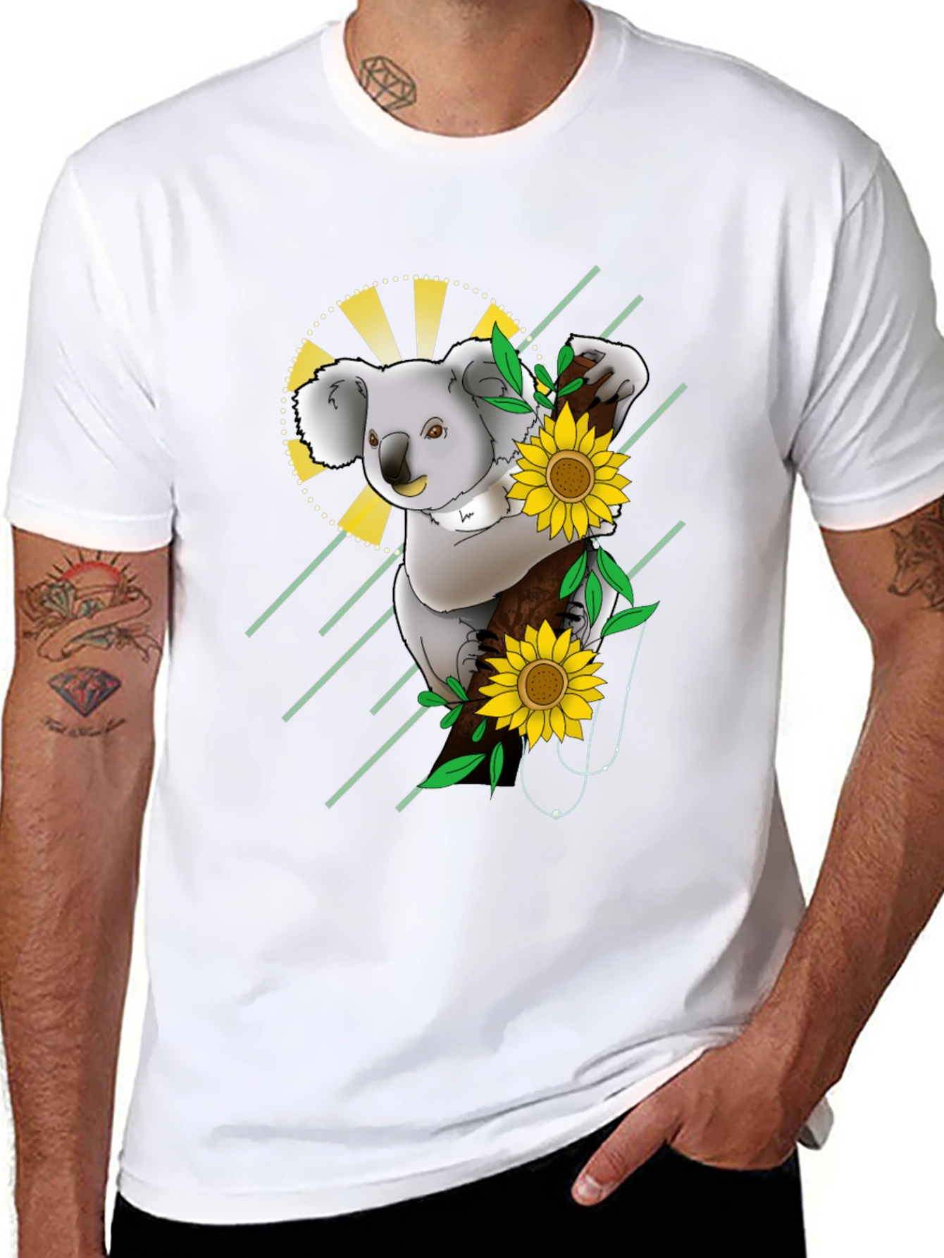 Black Koala & Sunflower Graphic Black T-Shirt view 8