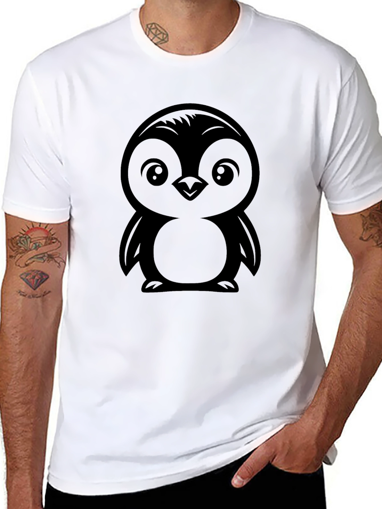 Black Cute Penguin Graphic Tee - Black view 8