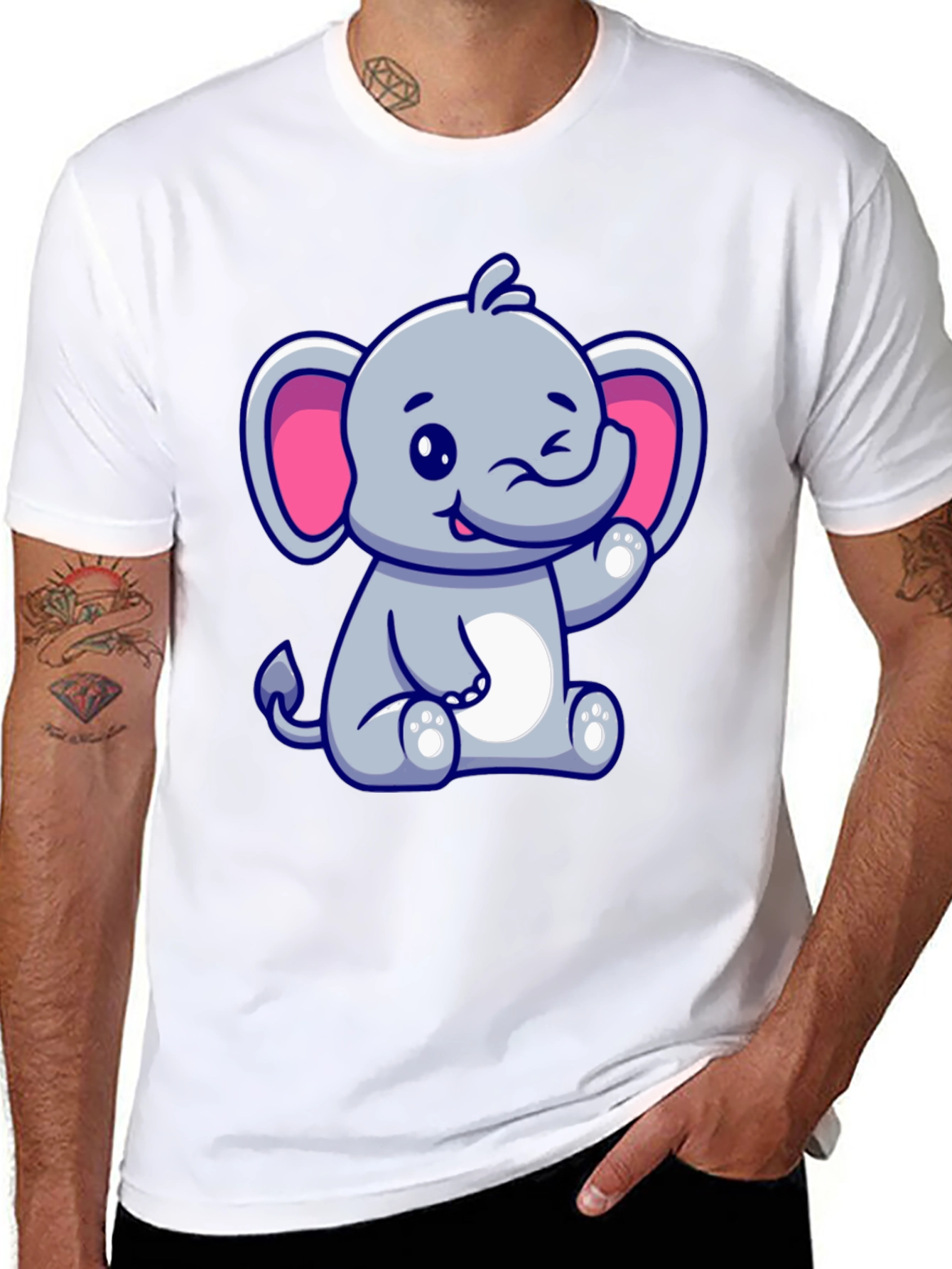 Black Cute Cartoon Elephant Graphic Tee - Black Cotton Shirt view 8