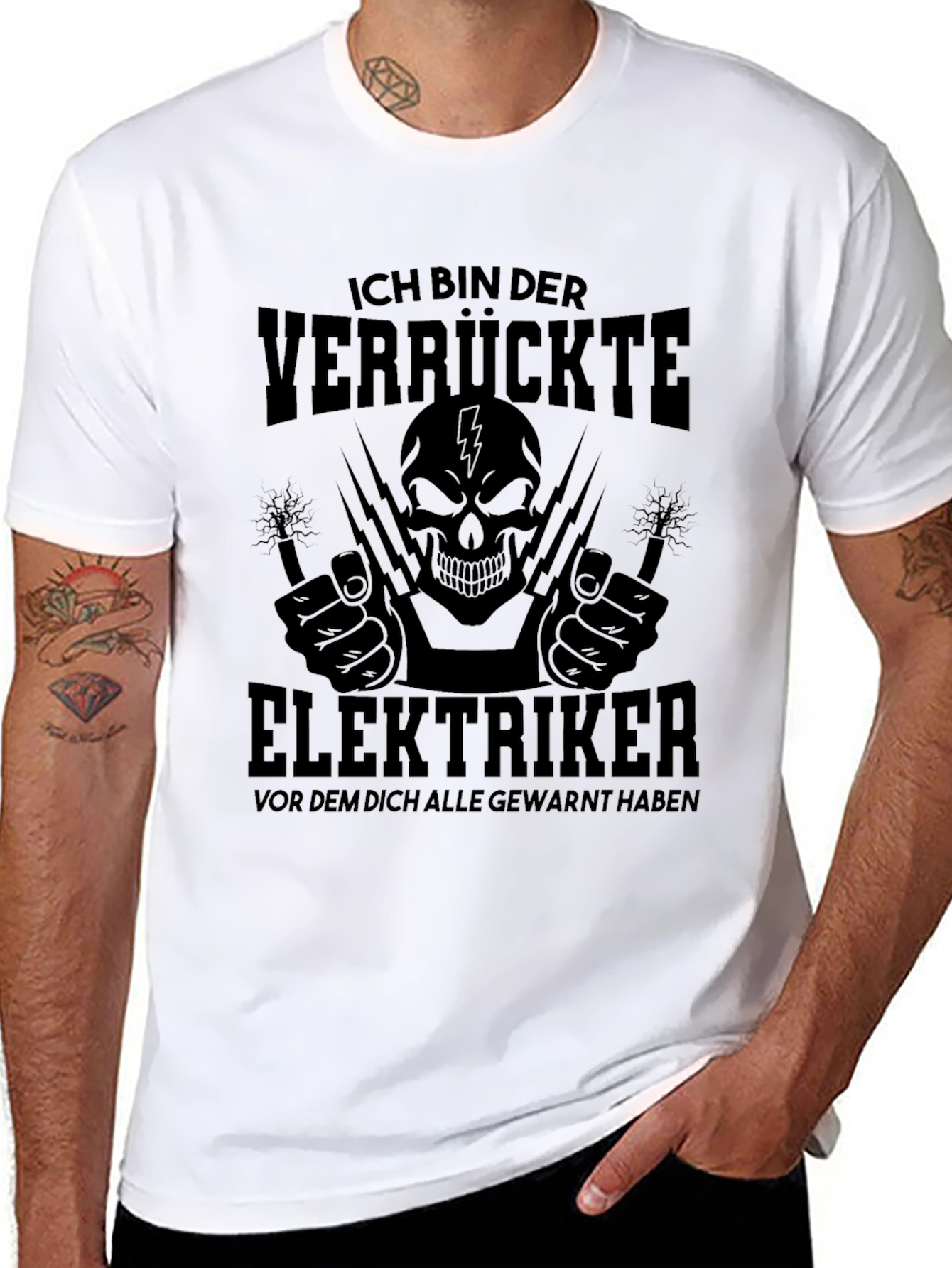 Black Crazy Electrician Skull Graphic Tee view 8