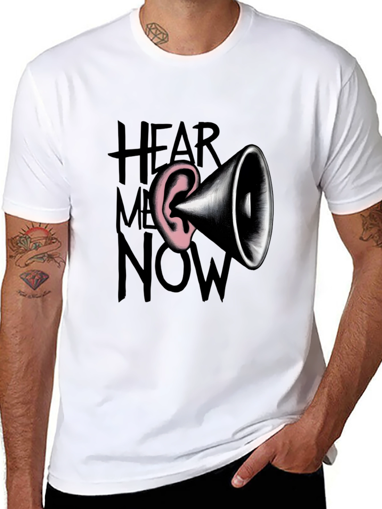 Black Hear Me Now Graphic Tee - Bold Statement Shirt view 8