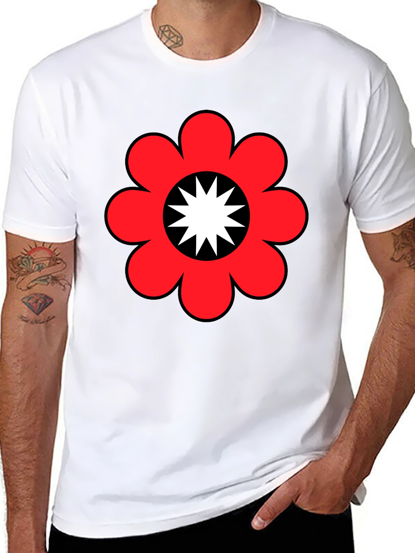 Black Retro Flower Power Graphic Tee - Black view 8