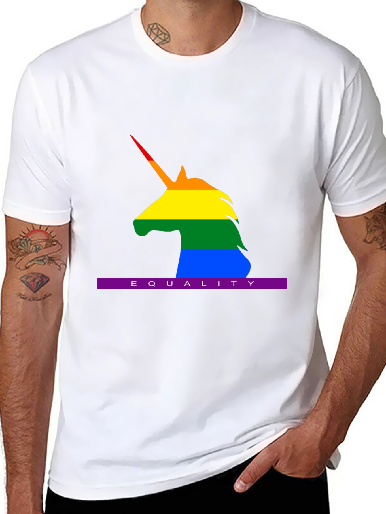 Black Equality Rainbow Unicorn T-Shirt - Pride LGBT view 8