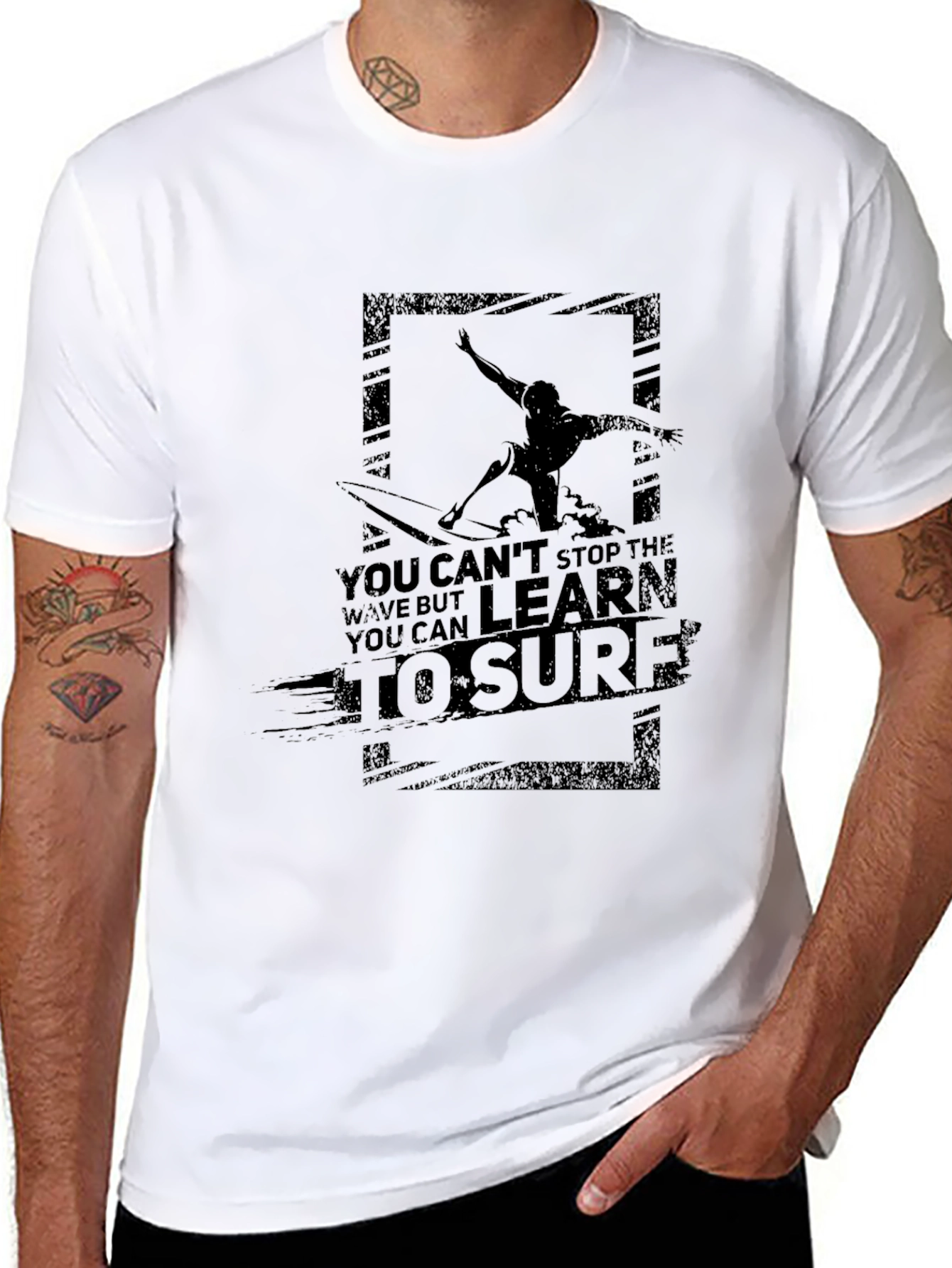 Black Surfer Graphic Print Men's Black T-Shirt view 8