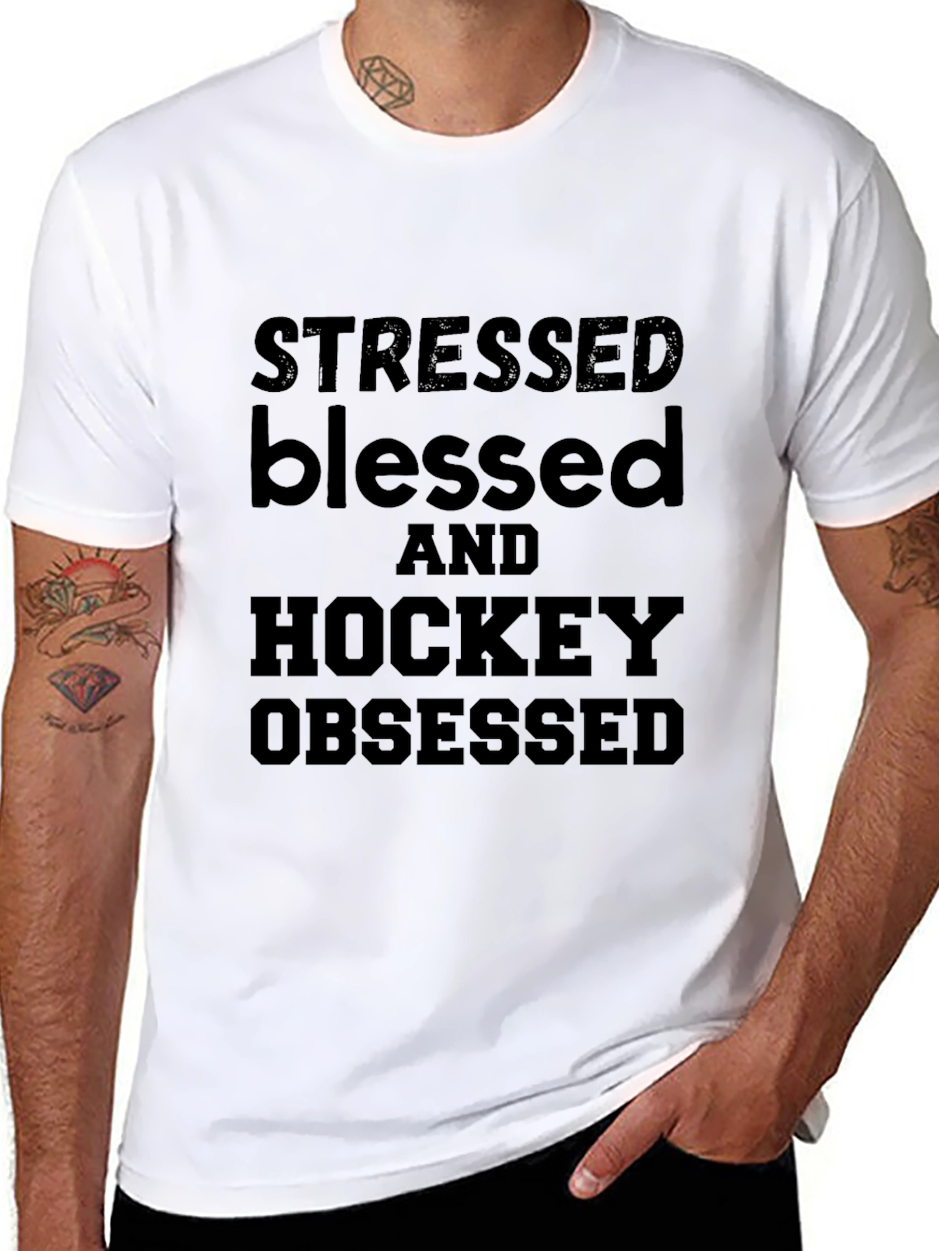 Black Stressed Blessed & Hockey Obsessed Tee view 8