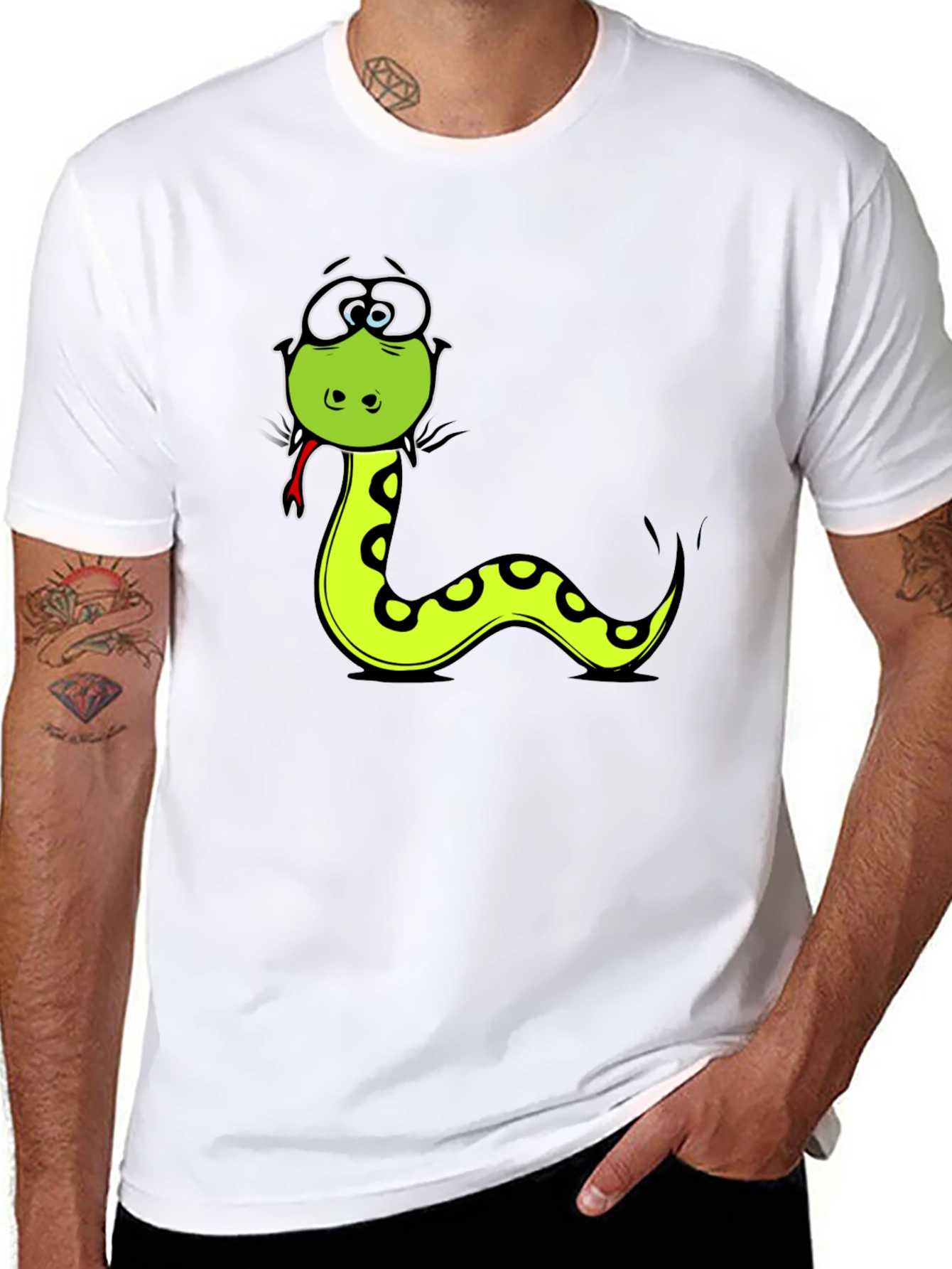 Black Funny Snake Cartoon Graphic T-Shirt view 8