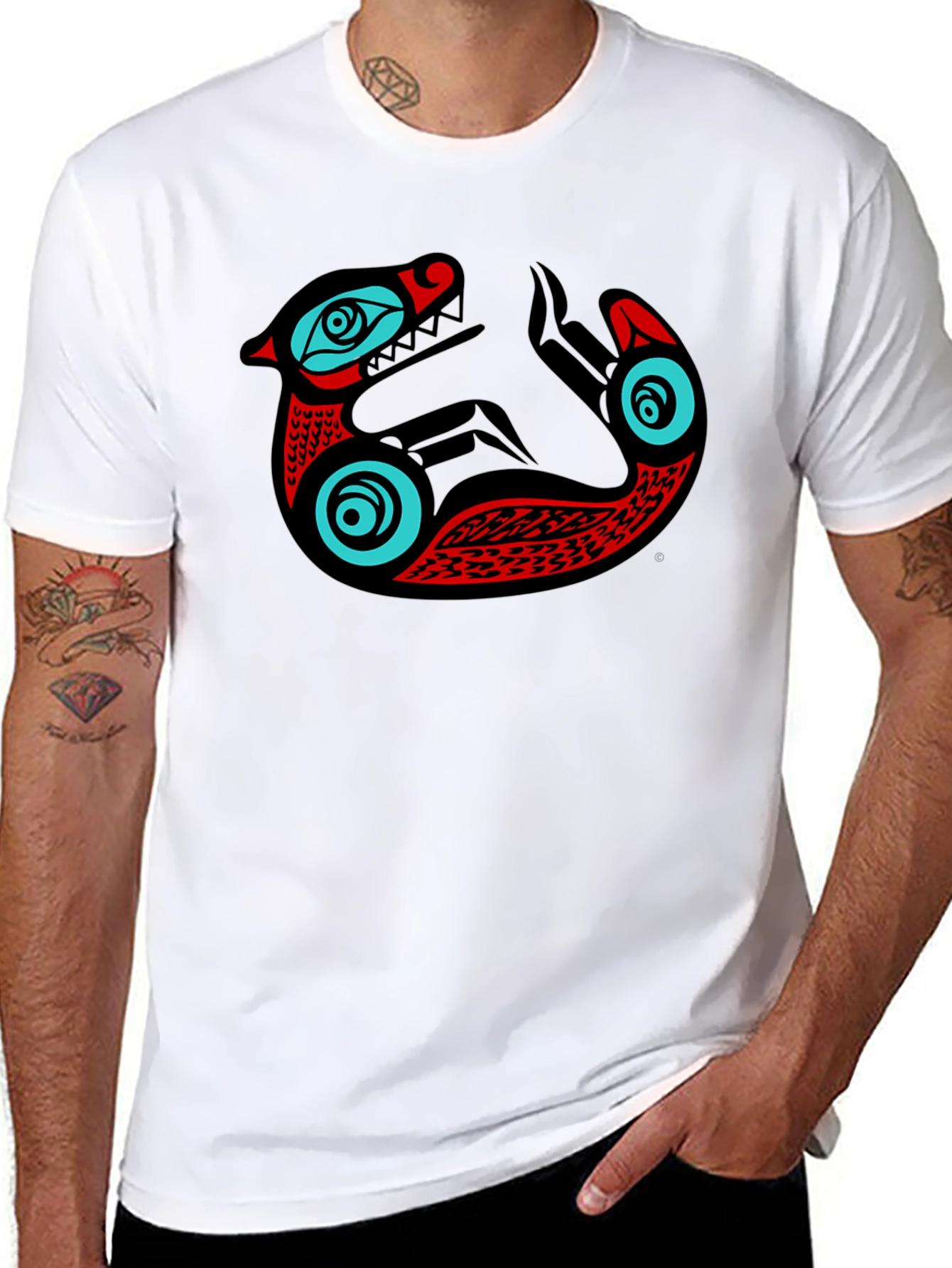 Black Native Style Sea Serpent Graphic Black T-Shirt view 8