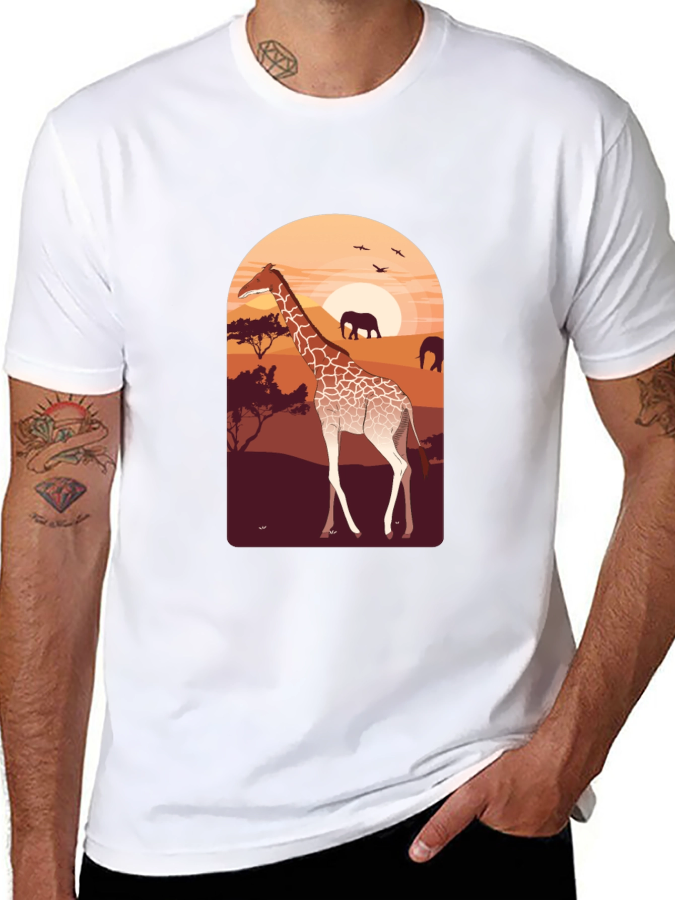 Black Safari Giraffe Graphic Tee - Unisex Black T-Shirt view 8