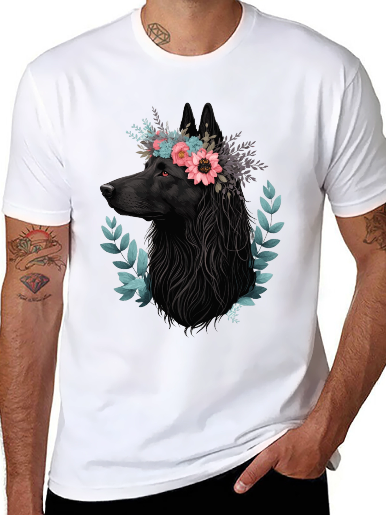 Black Black Wolf Floral Crown T-Shirt view 8