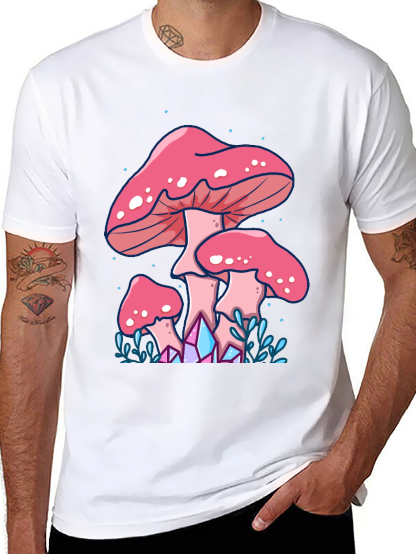 Black Mushroom Graphic Tee - Trippy Forest Design view 8