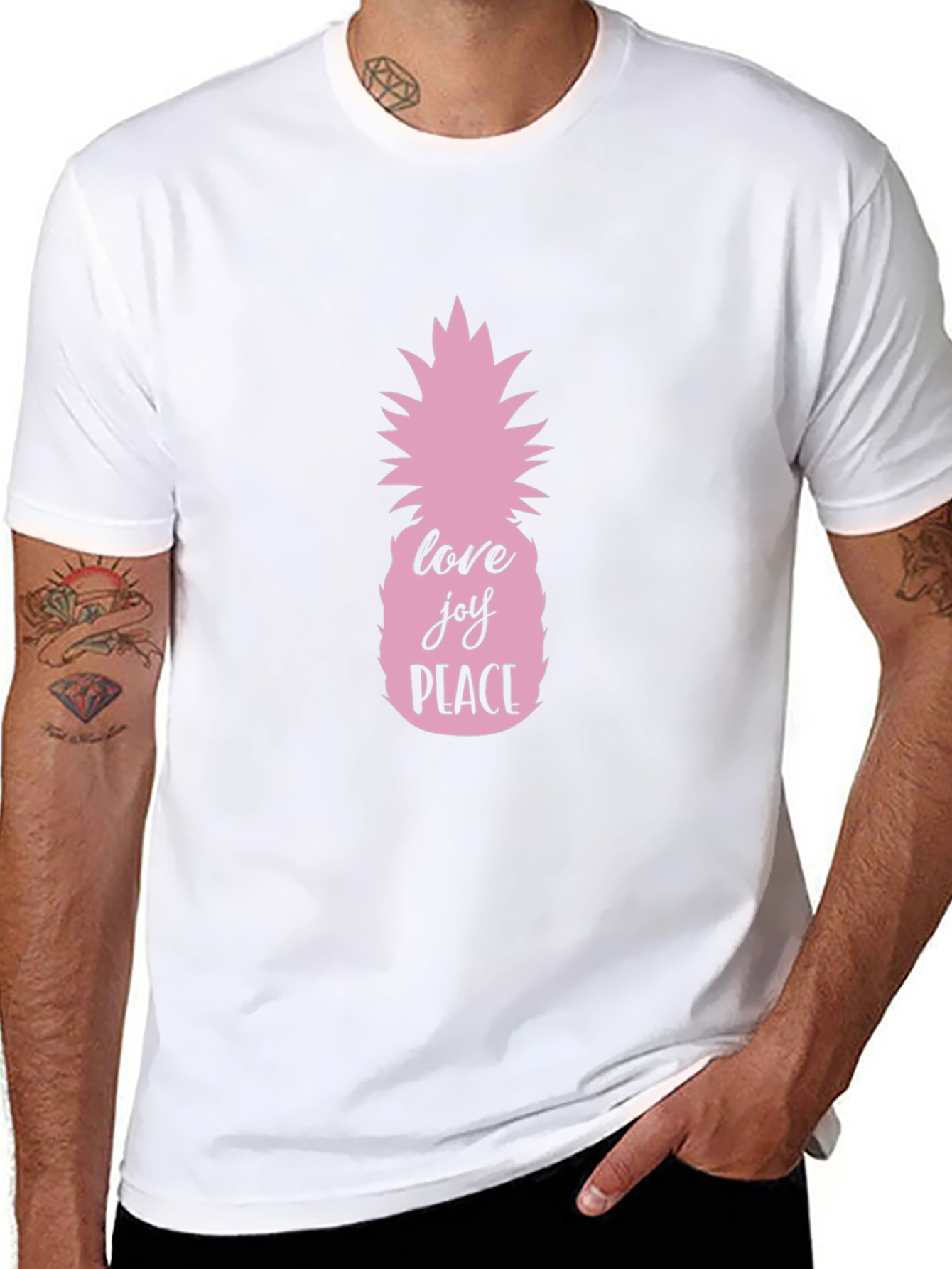 Pink Pineapple Love Joy Peace Black T-Shirt - 8