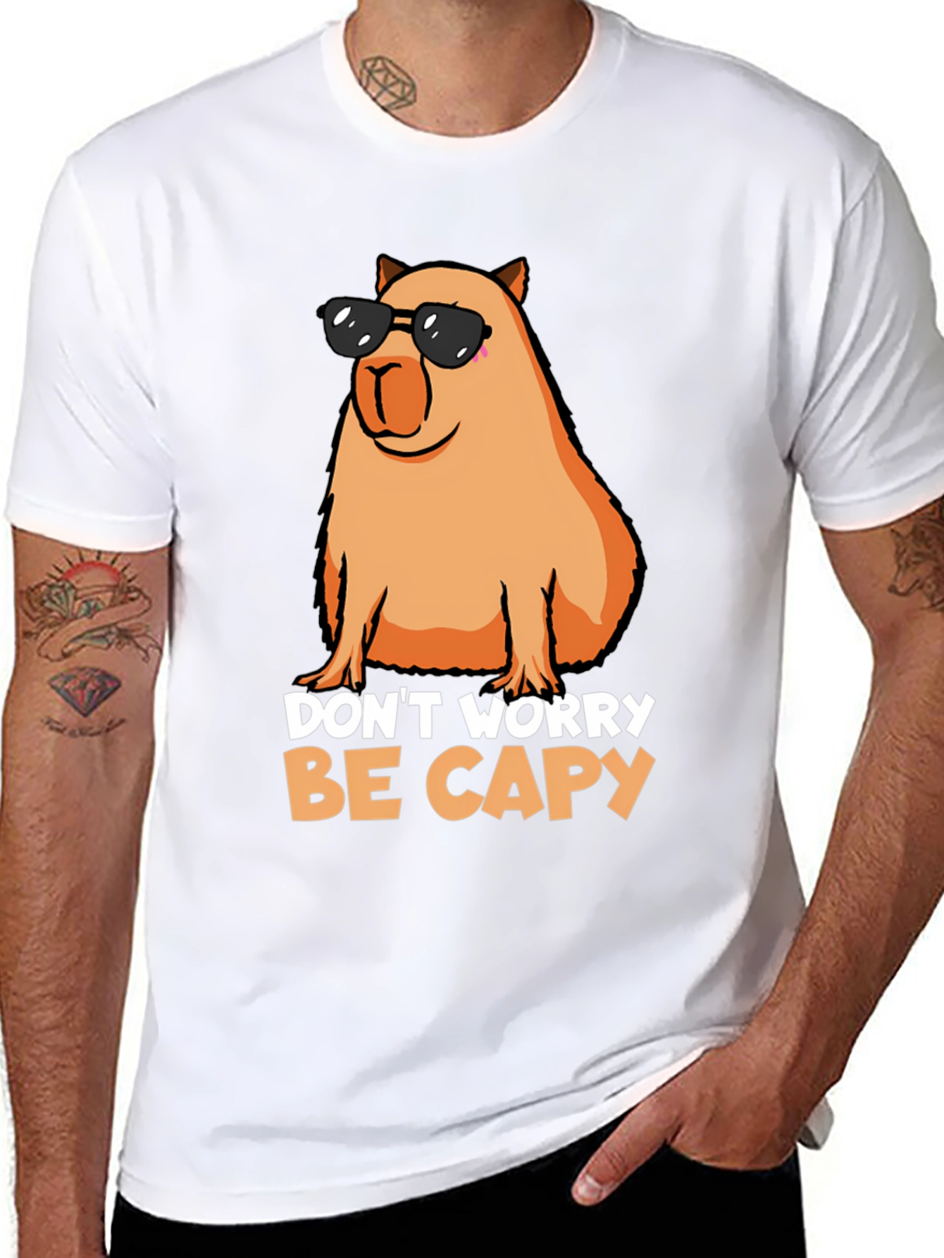 Black Don't Worry Be Capy T-Shirt view 8