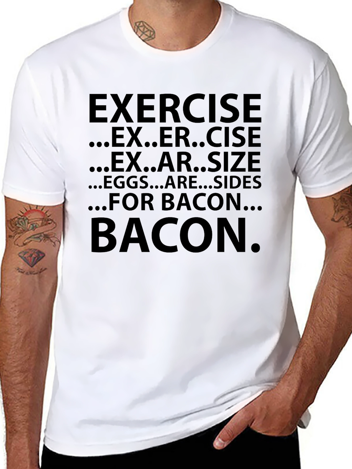 Black Exercise for Bacon Funny Men's T-Shirt view 8