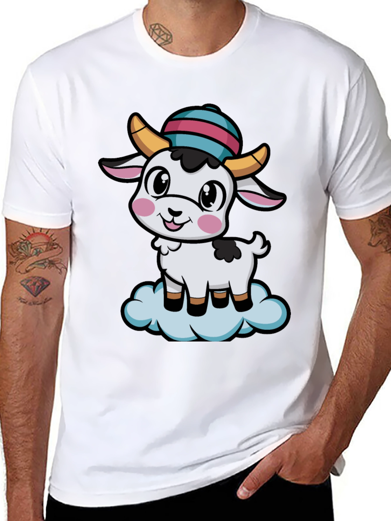 Black Cute Goat Cartoon T-Shirt view 8