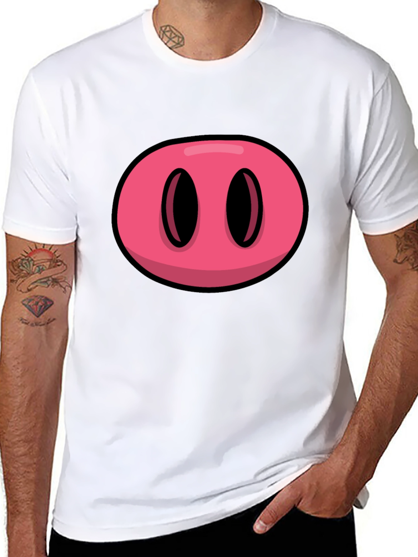 Black Cartoon Pig Nose Graphic Black T-Shirt view 8