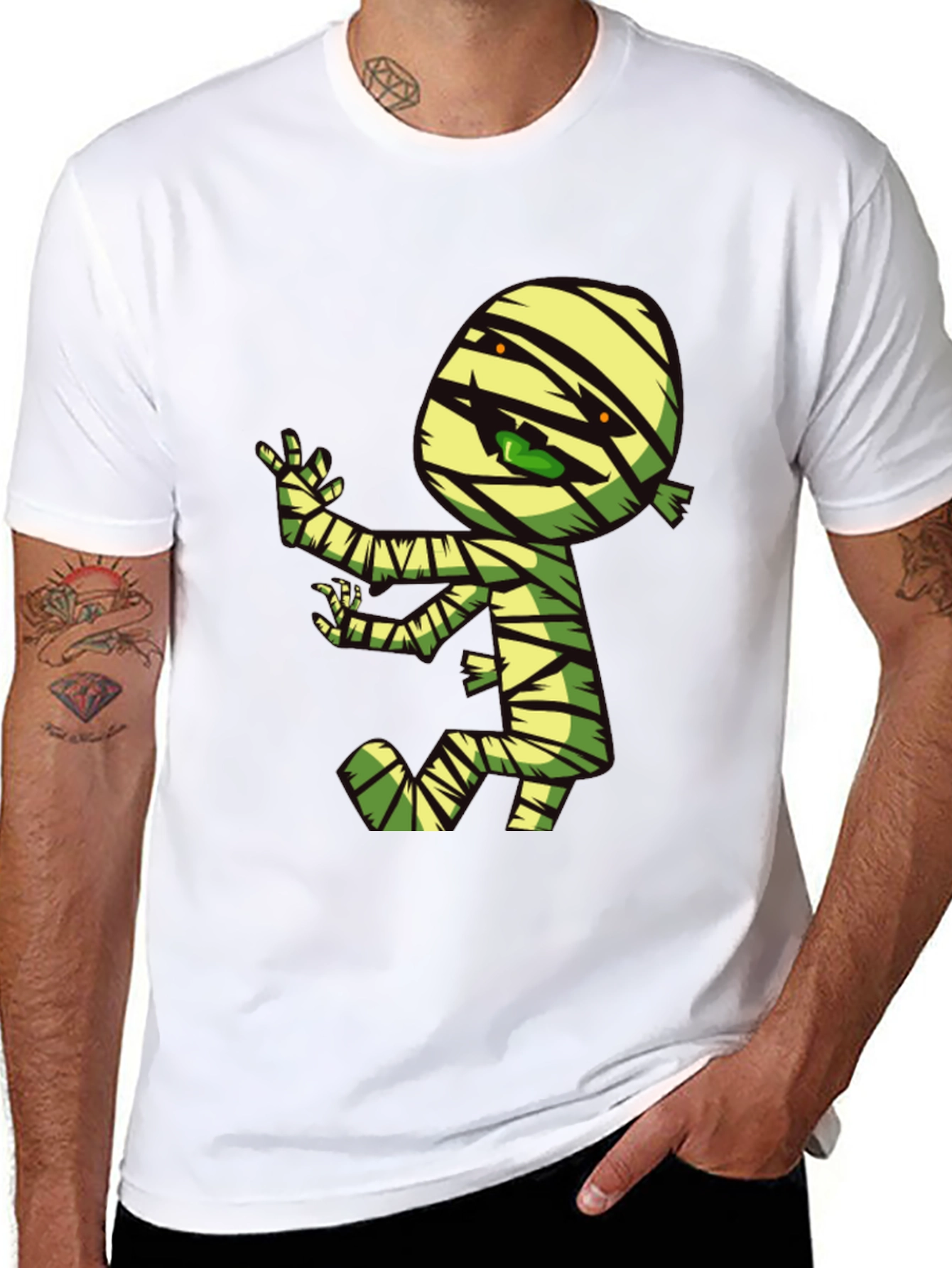 Black Cartoon Mummy Graphic T-Shirt - Spooky Fun! view 8