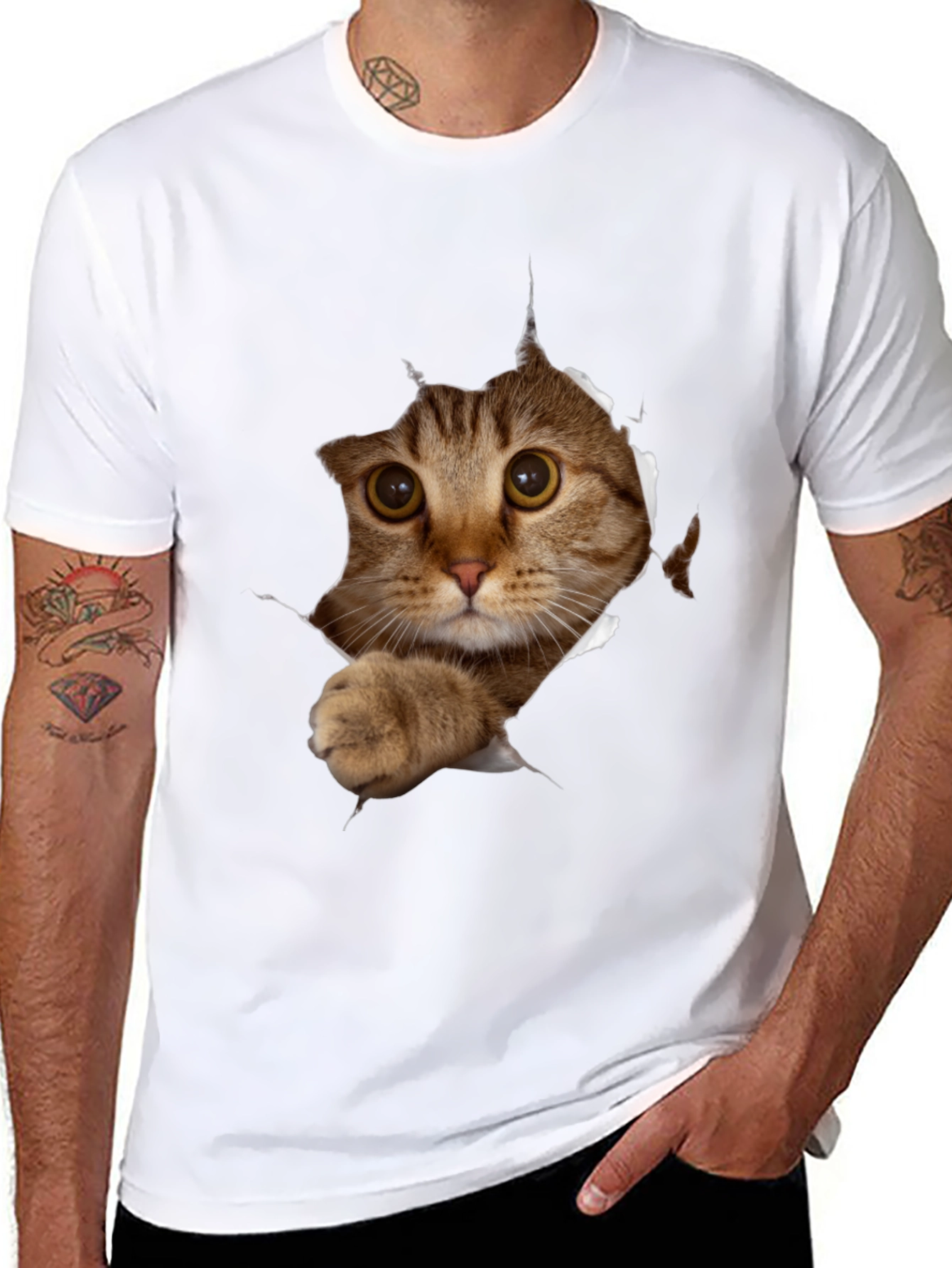 Black Cat Peeking T-Shirt - 3D Graphic Tee view 8