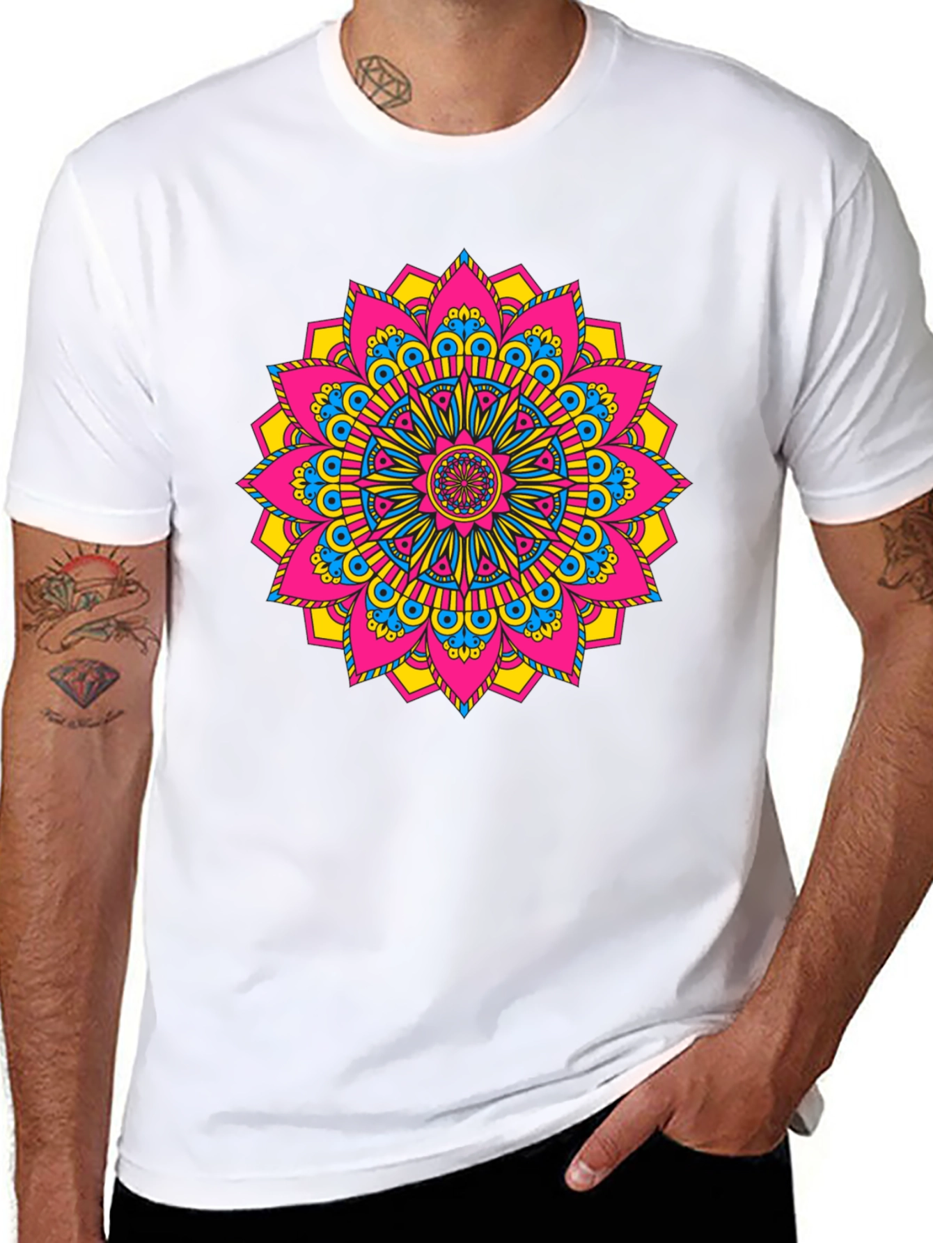 Black Vibrant Mandala Graphic Tee - Black Cotton Blend view 8