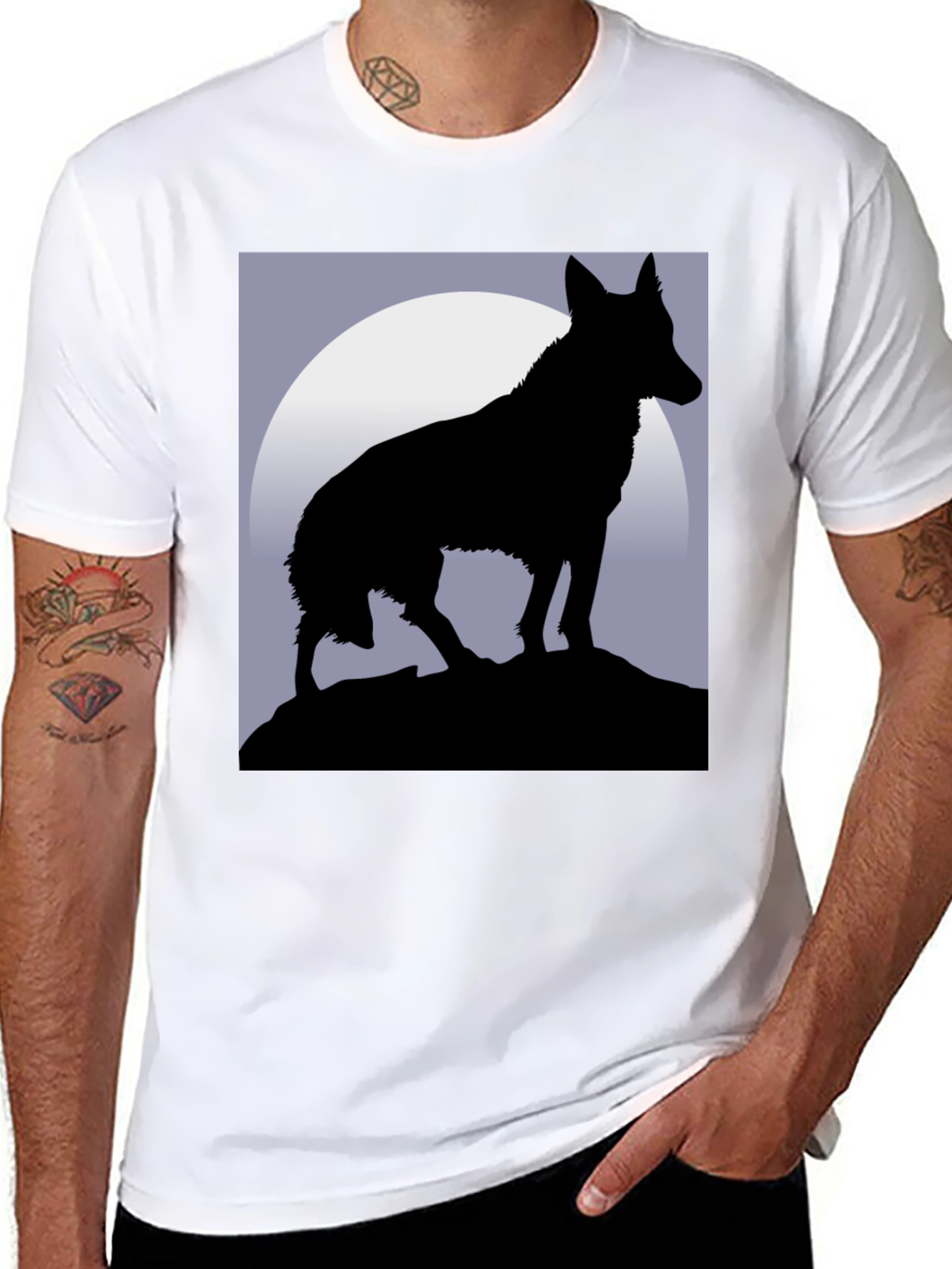 Black Wolf Silhouette Black T-Shirt view 8