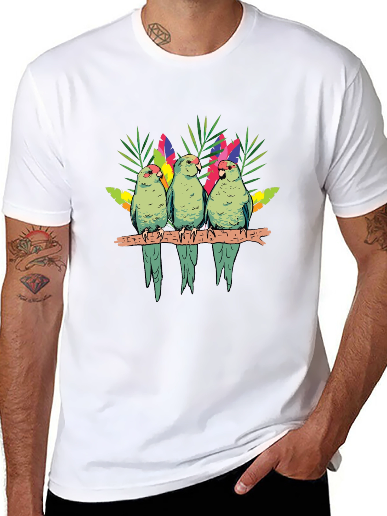 Black Parrot Trio Graphic Tee - Tropical Bird Shirt view 8