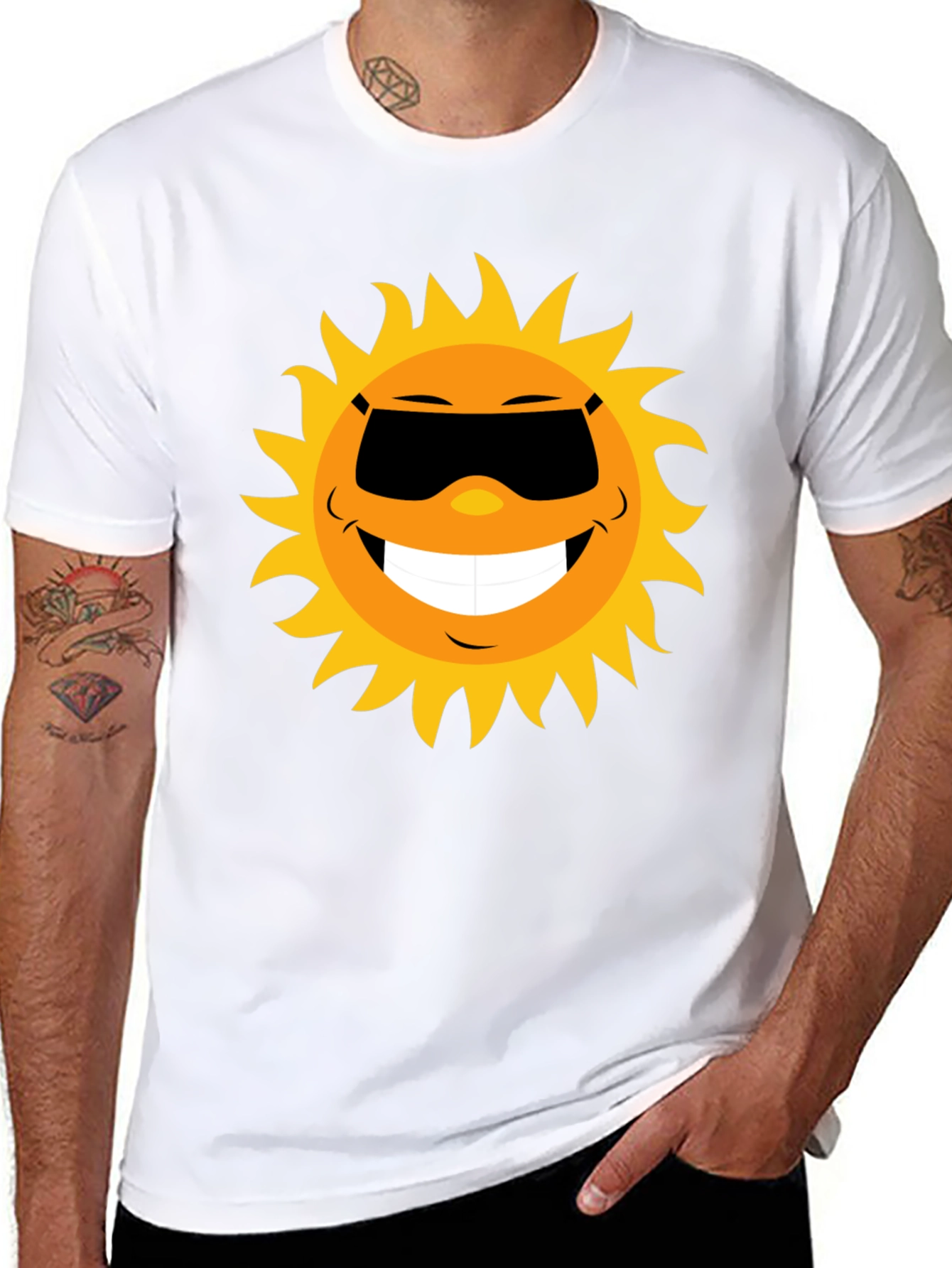 Black Smiling Sun Graphic Tee - Black Cotton Blend Shirt view 8