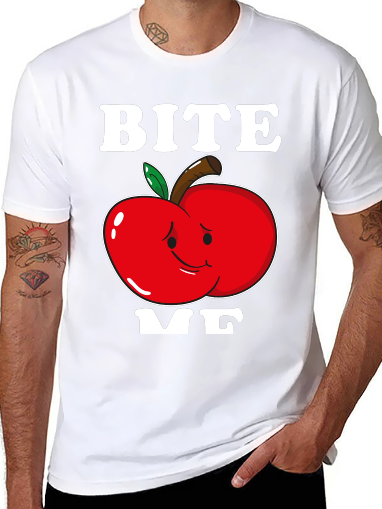 Black Bite Me Apple T-Shirt - Funny Graphic Tee view 8