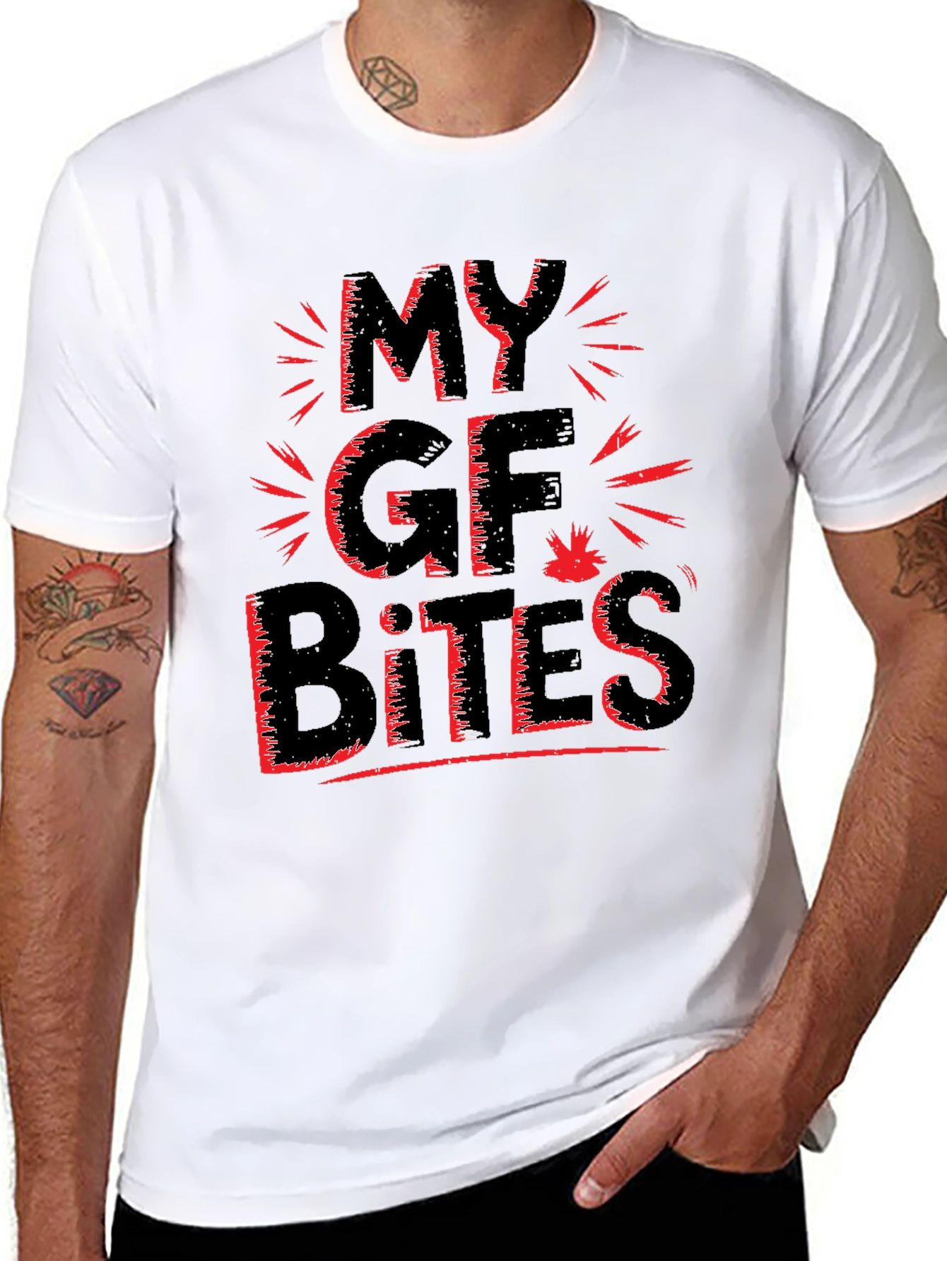 Black My GF Bites Graphic Tee - Funny Sarcastic T-Shirt view 8
