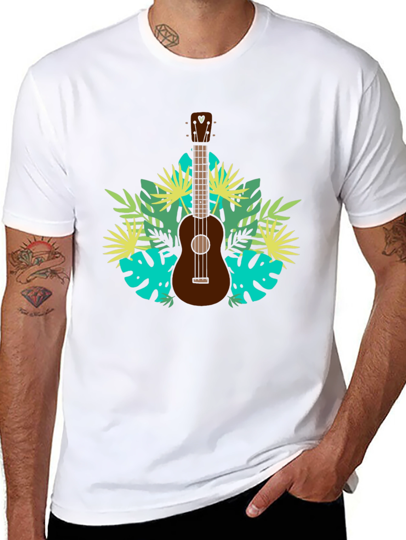 Black Tropical Ukulele T-Shirt - Island Vibes view 8
