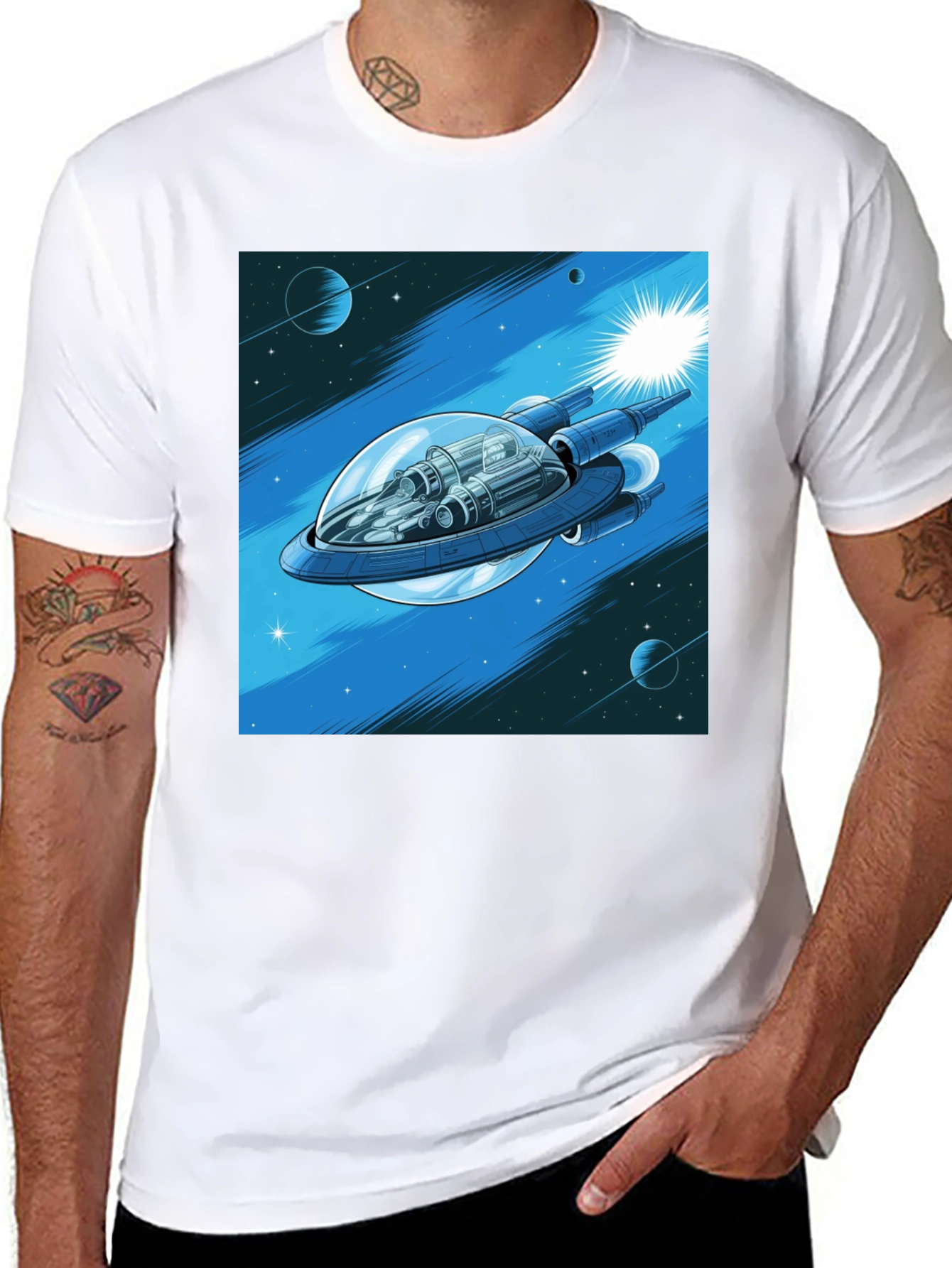 Black Sci-Fi Spaceship Graphic T-Shirt view 8