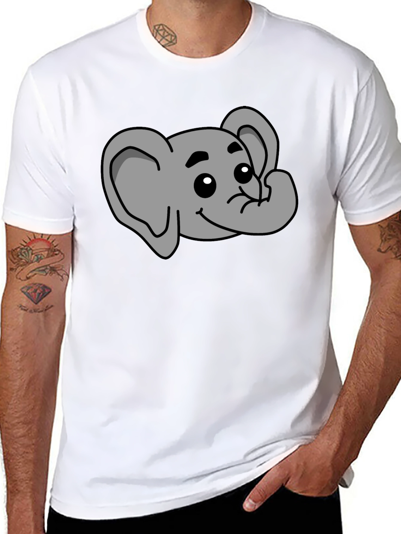 Black Cute Elephant Graphic T-Shirt - Black Cotton Tee view 8