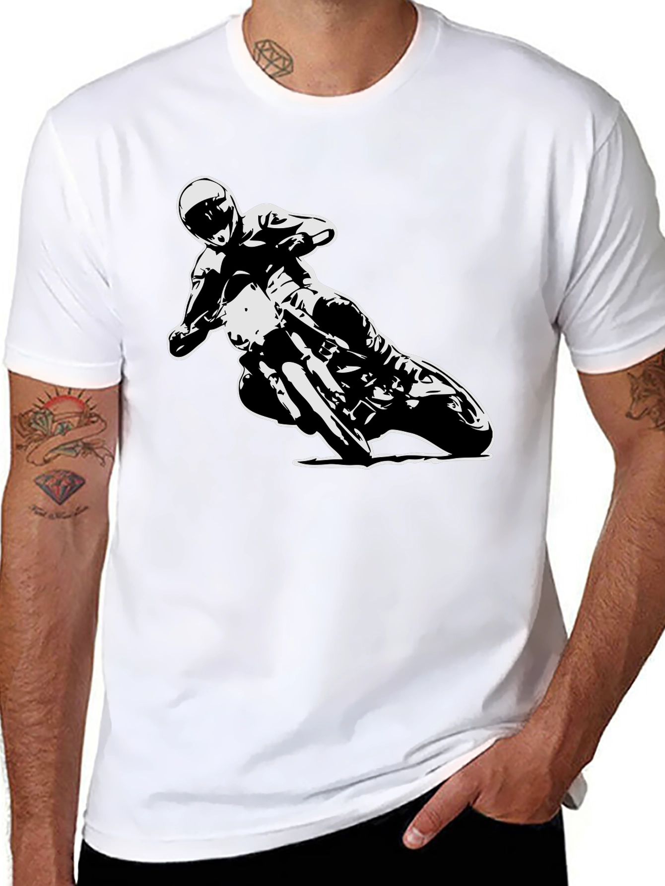Black Motorcycle Rider Graphic Tee - Black Cotton T-Shirt view 8