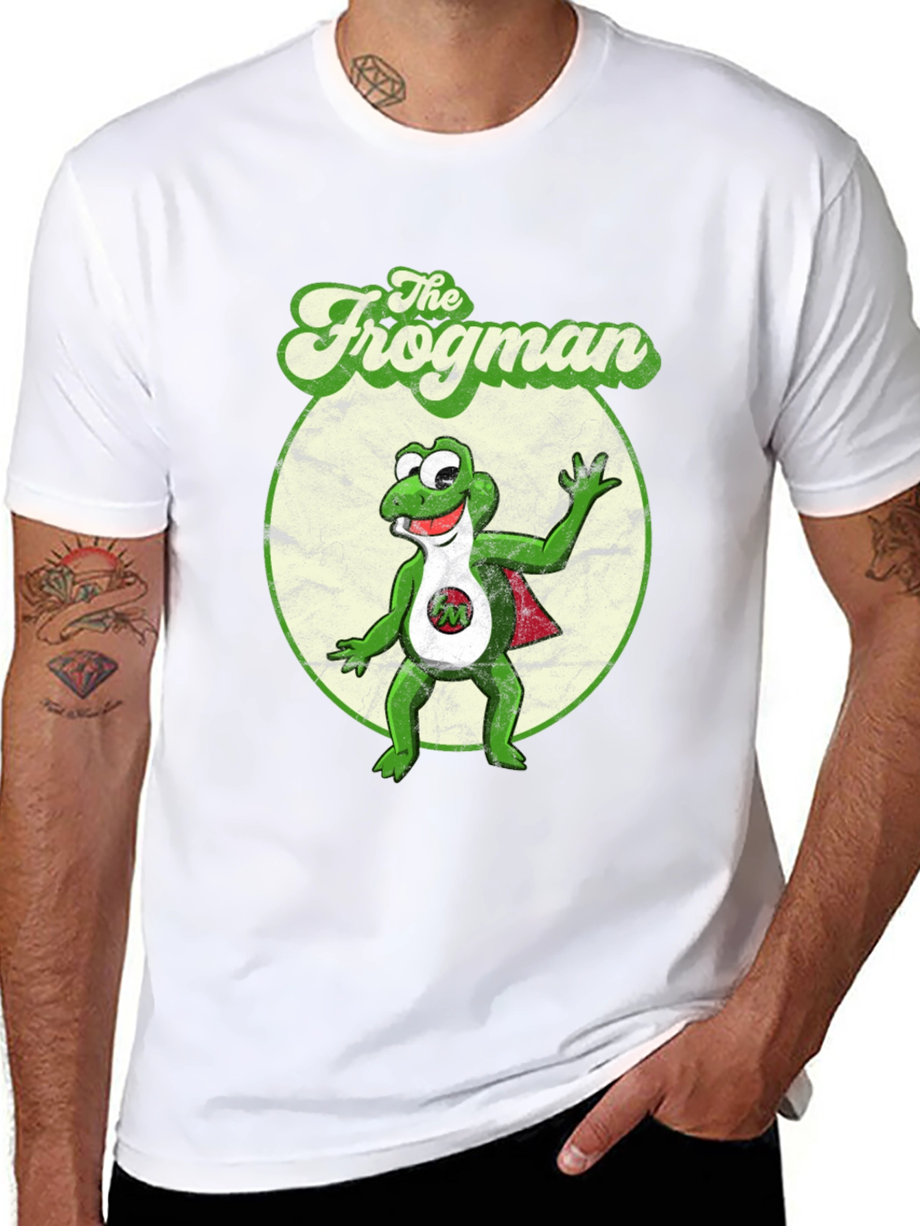Black The Frogman Black T-Shirt - Retro Cartoon Superhero Tee view 8