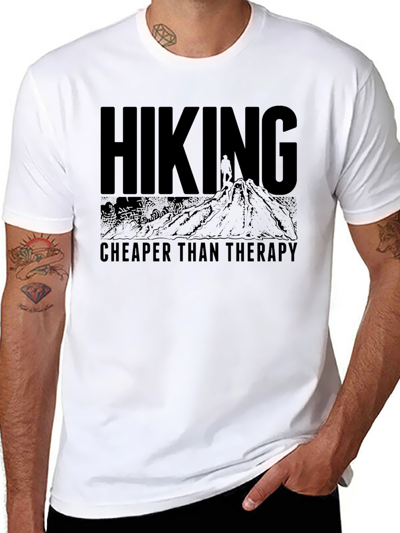 Black Hiking Cheaper Than Therapy Graphic T-Shirt view 8