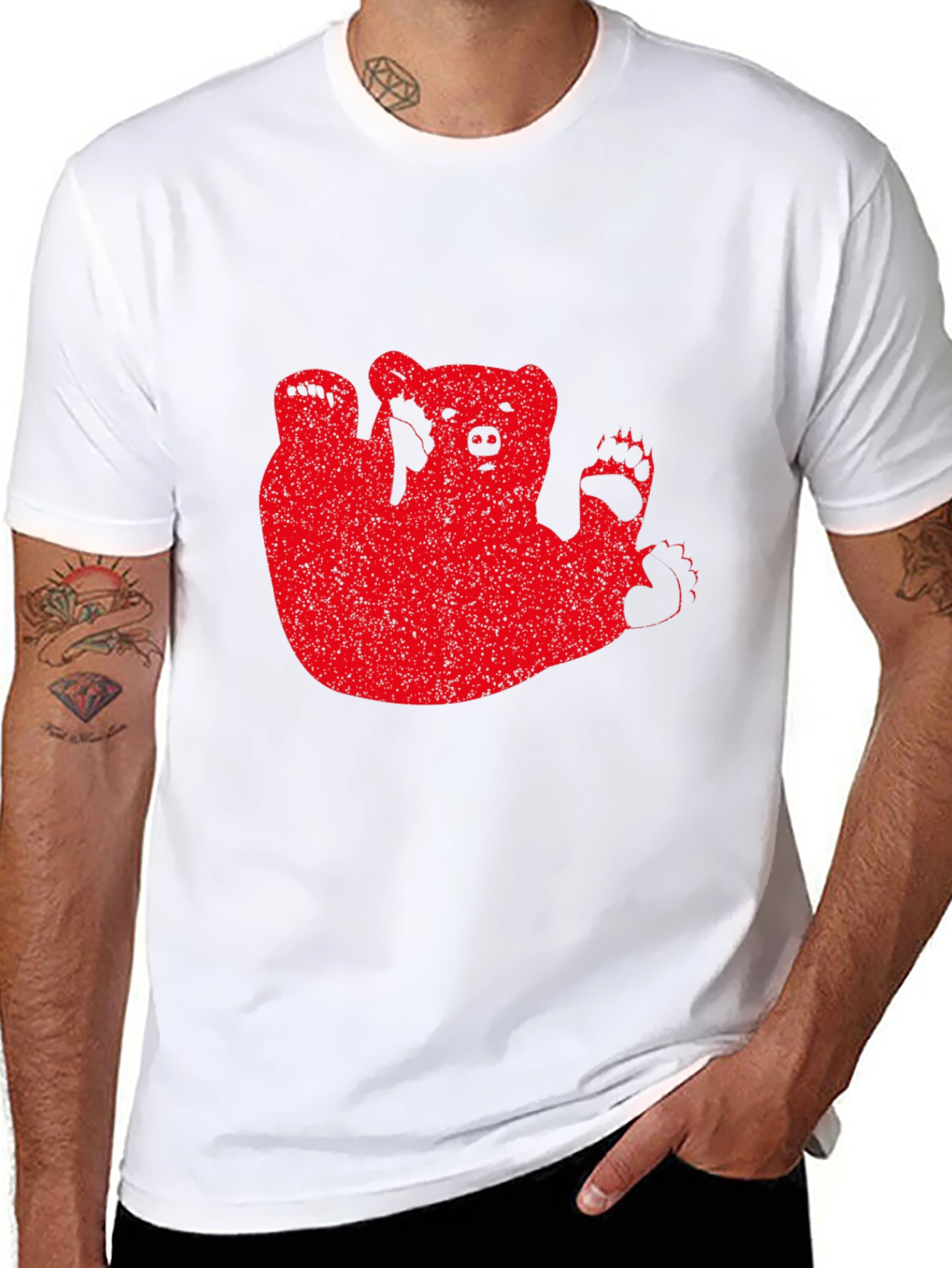 Black Red Bear Graphic Black T-Shirt Casual Wear view 8