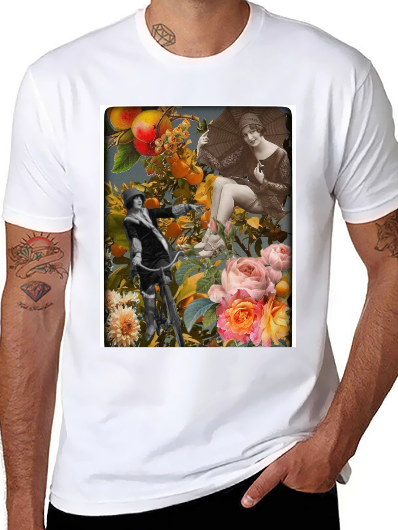 Black Vintage Collage Print Black T-Shirt view 8